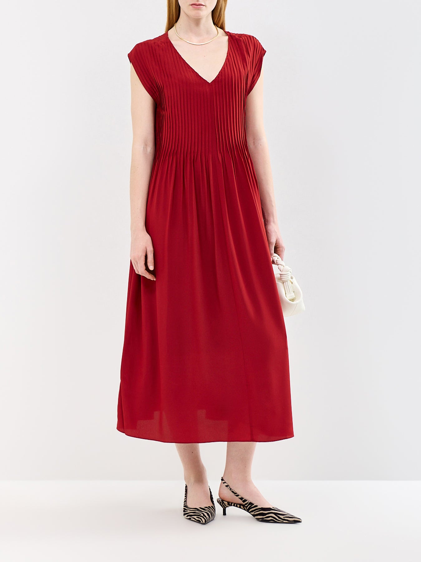V-Neck Full Length Dress Red
