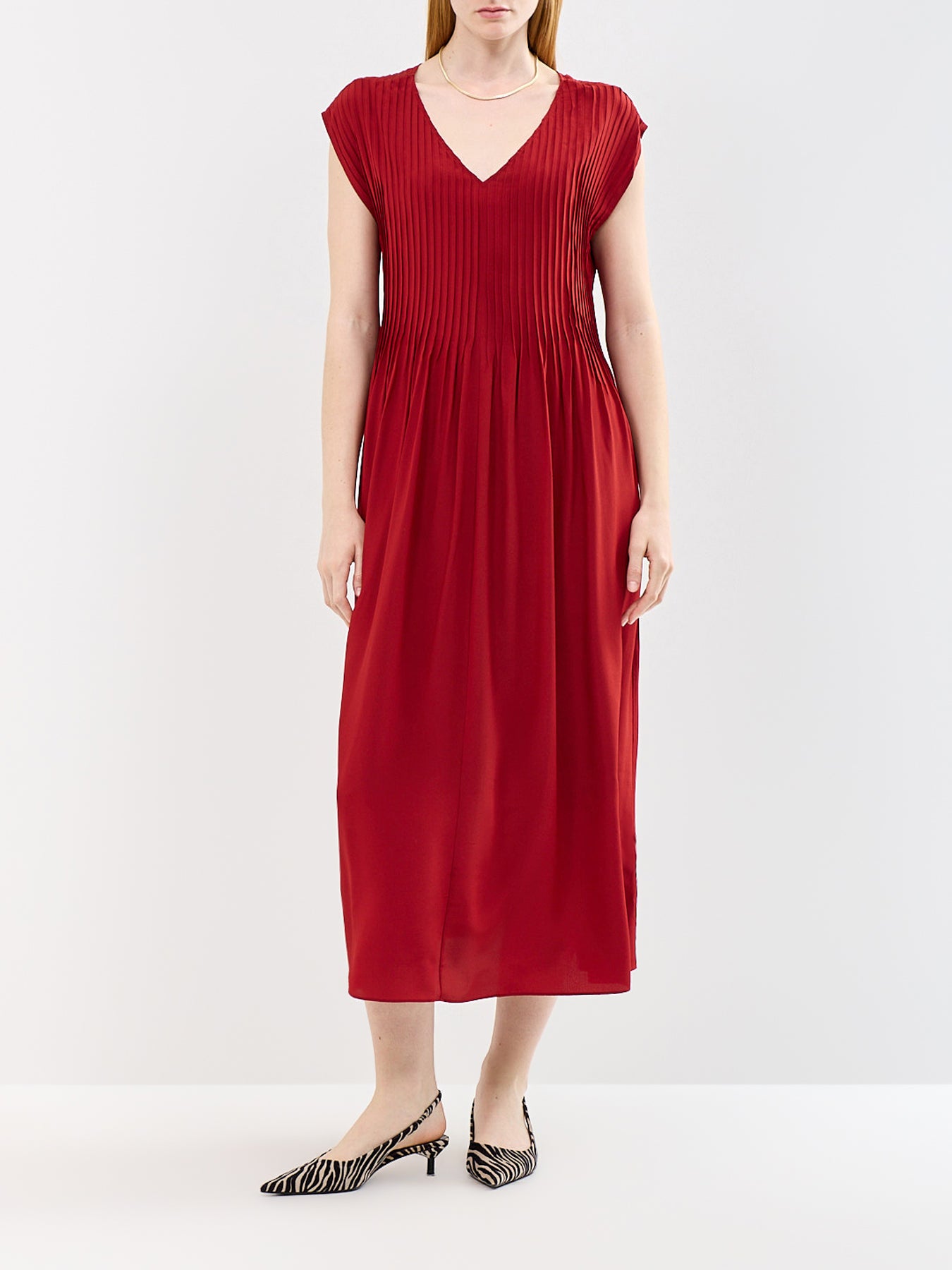 V-Neck Full Length Dress Red