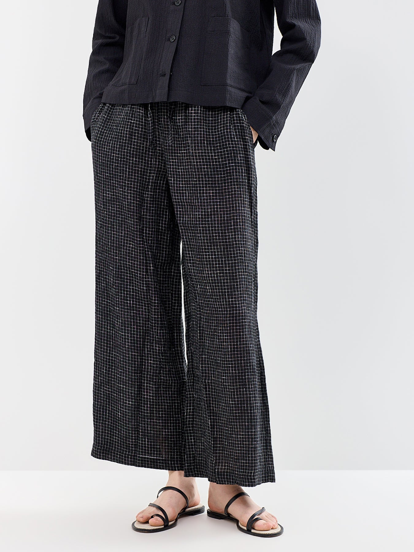 Wide Ankle Drawstring Trousers Black