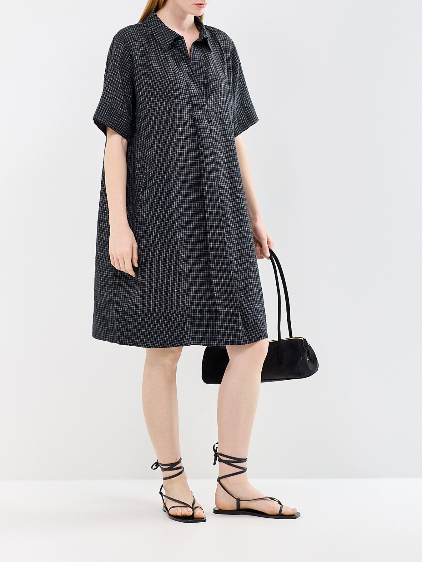 Classic Collar Shirt Dress Black