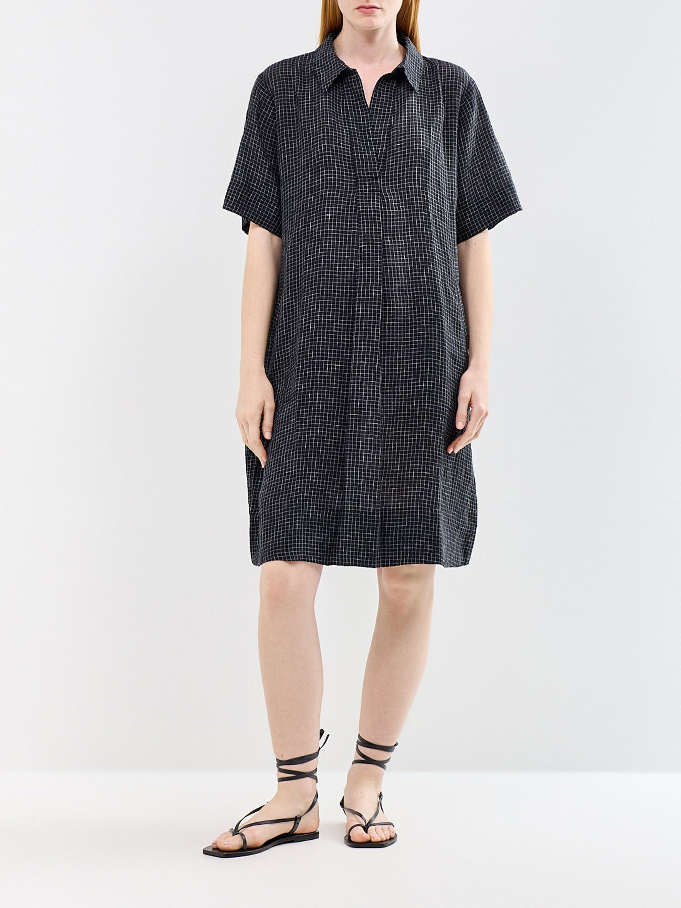 Classic Collar Shirt Dress Black