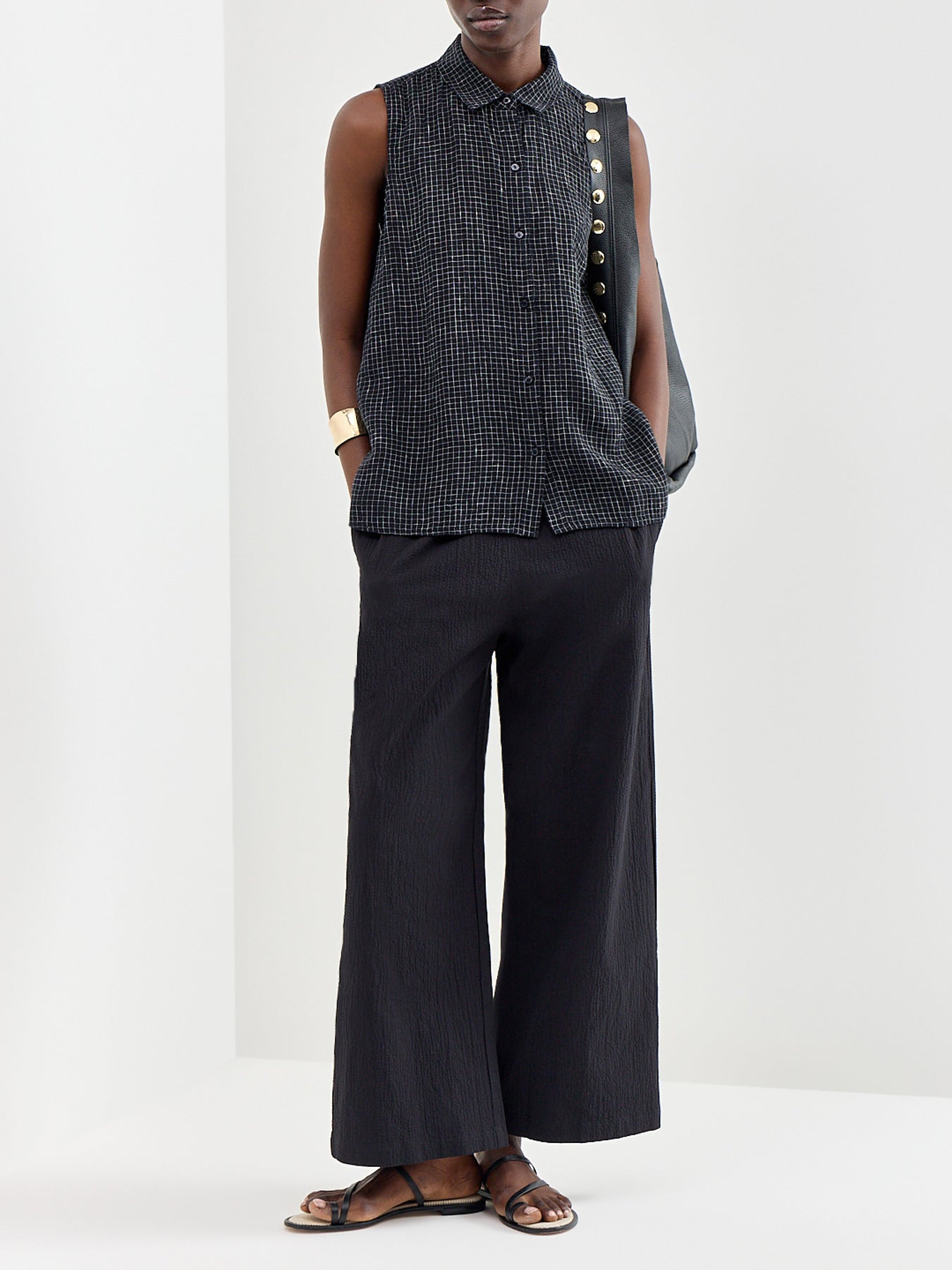 Ankle Wide Leg Trousers Black