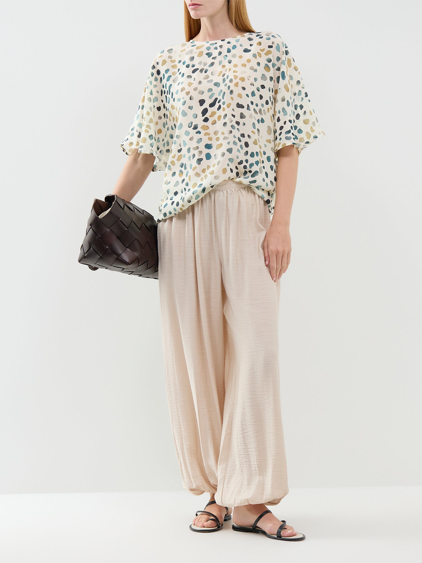 Uomo Silk Blouse White Pebbles Print