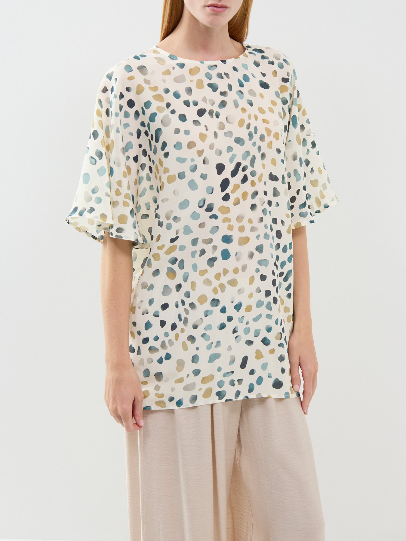 Uomo Silk Blouse White Pebbles Print