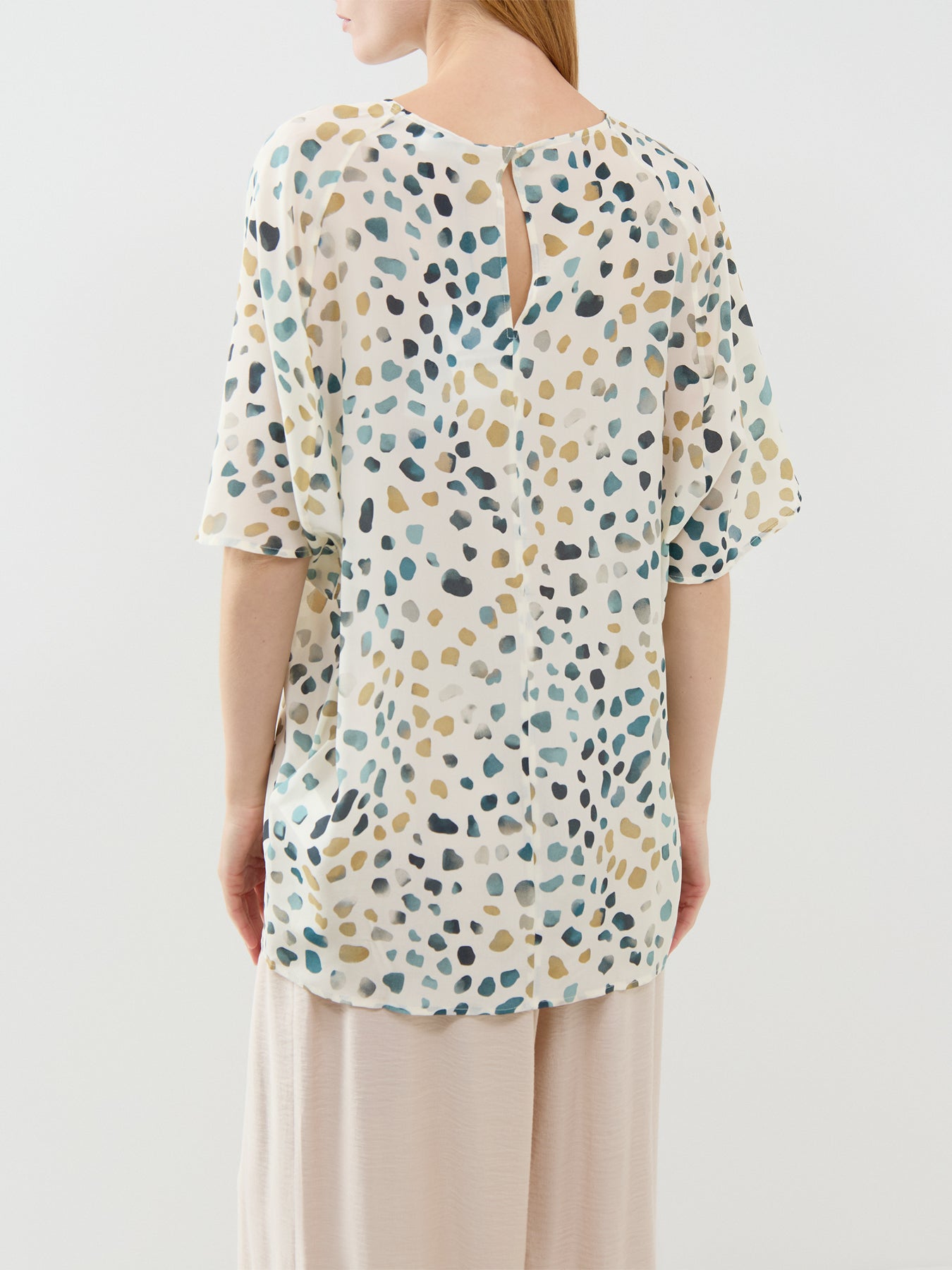 Uomo Silk Blouse White Pebbles Print