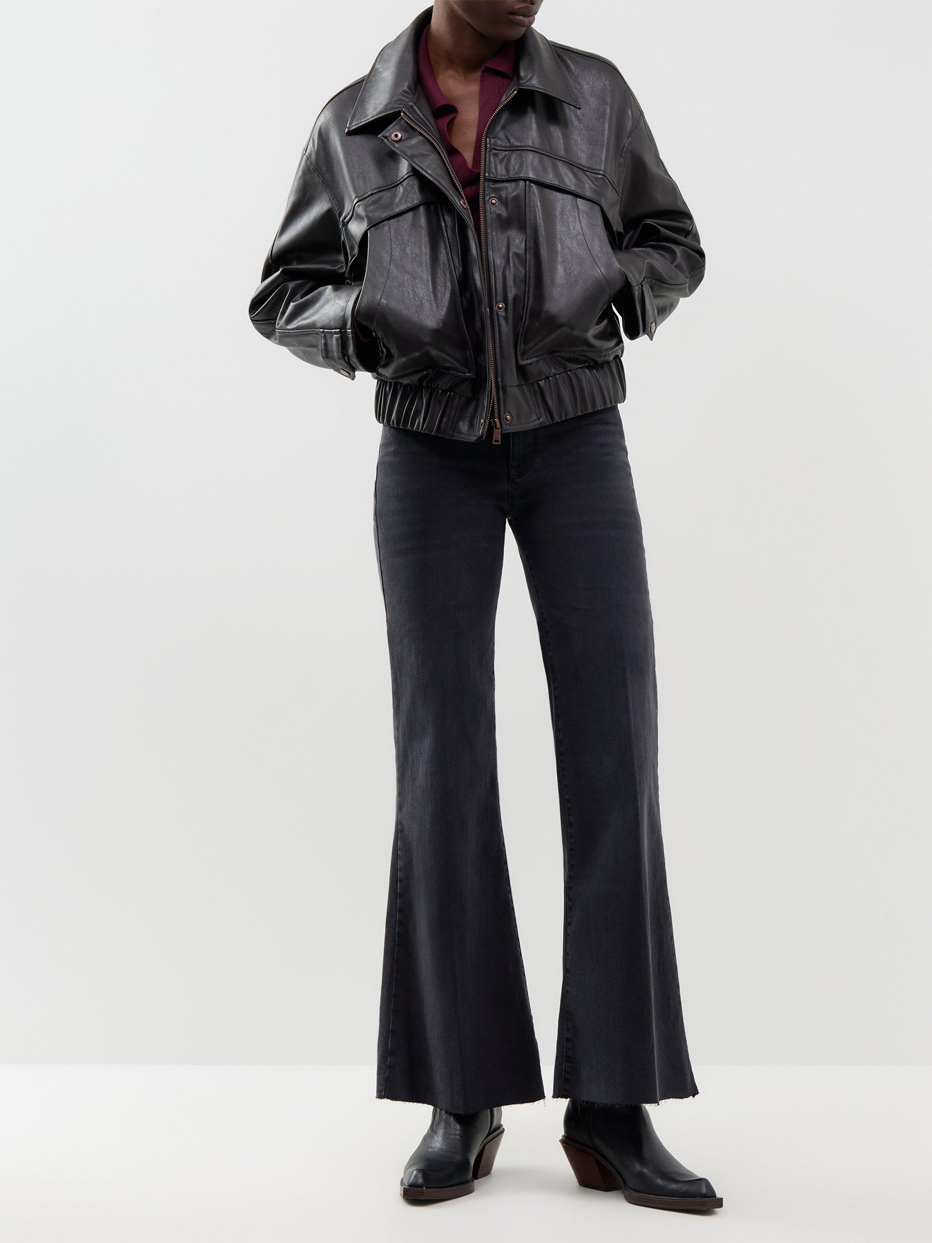 Cotton Blend Wlcrop Wide-Leg Jeans - Black