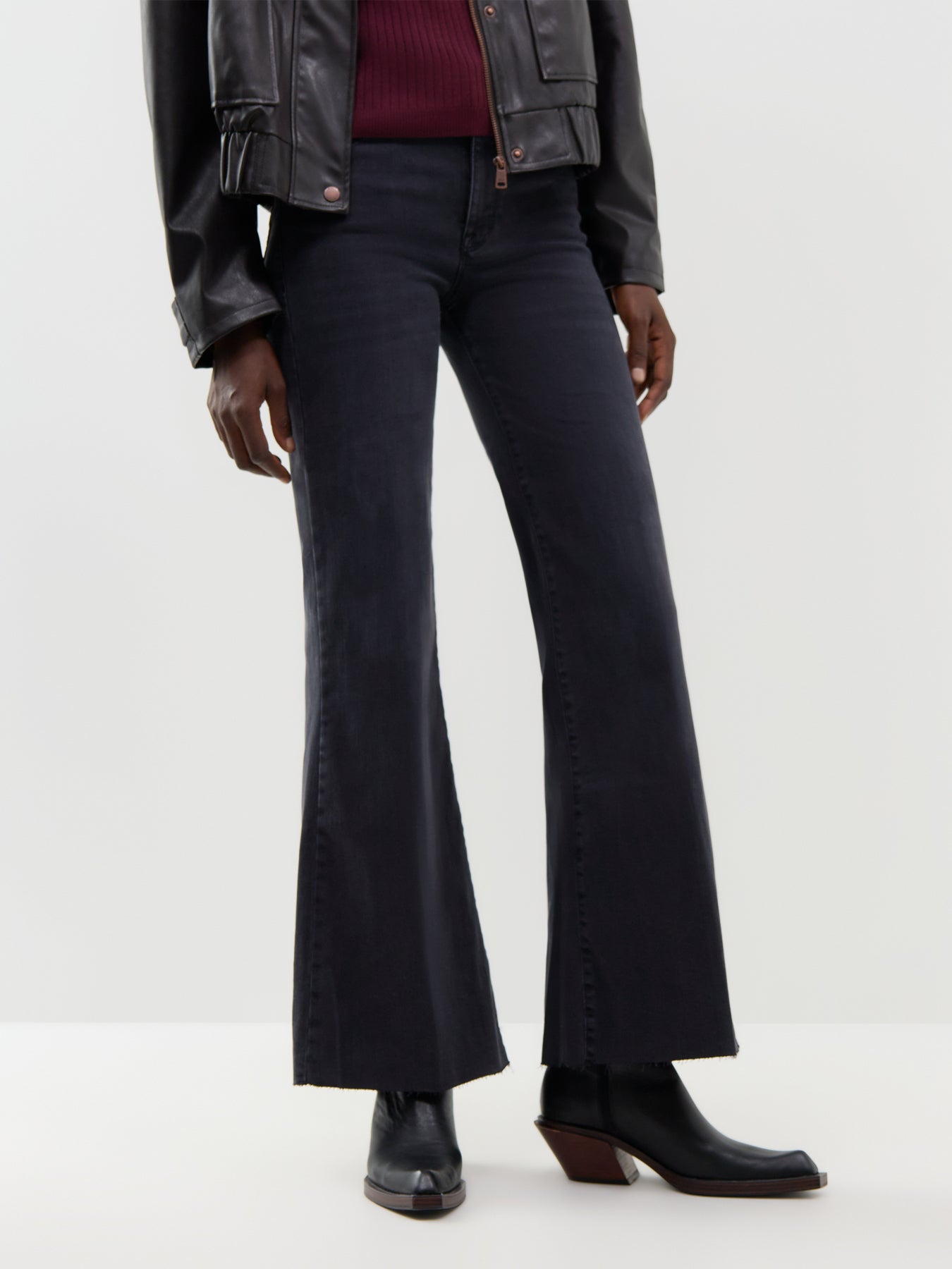 Cotton Blend Wlcrop Wide-Leg Jeans - Black