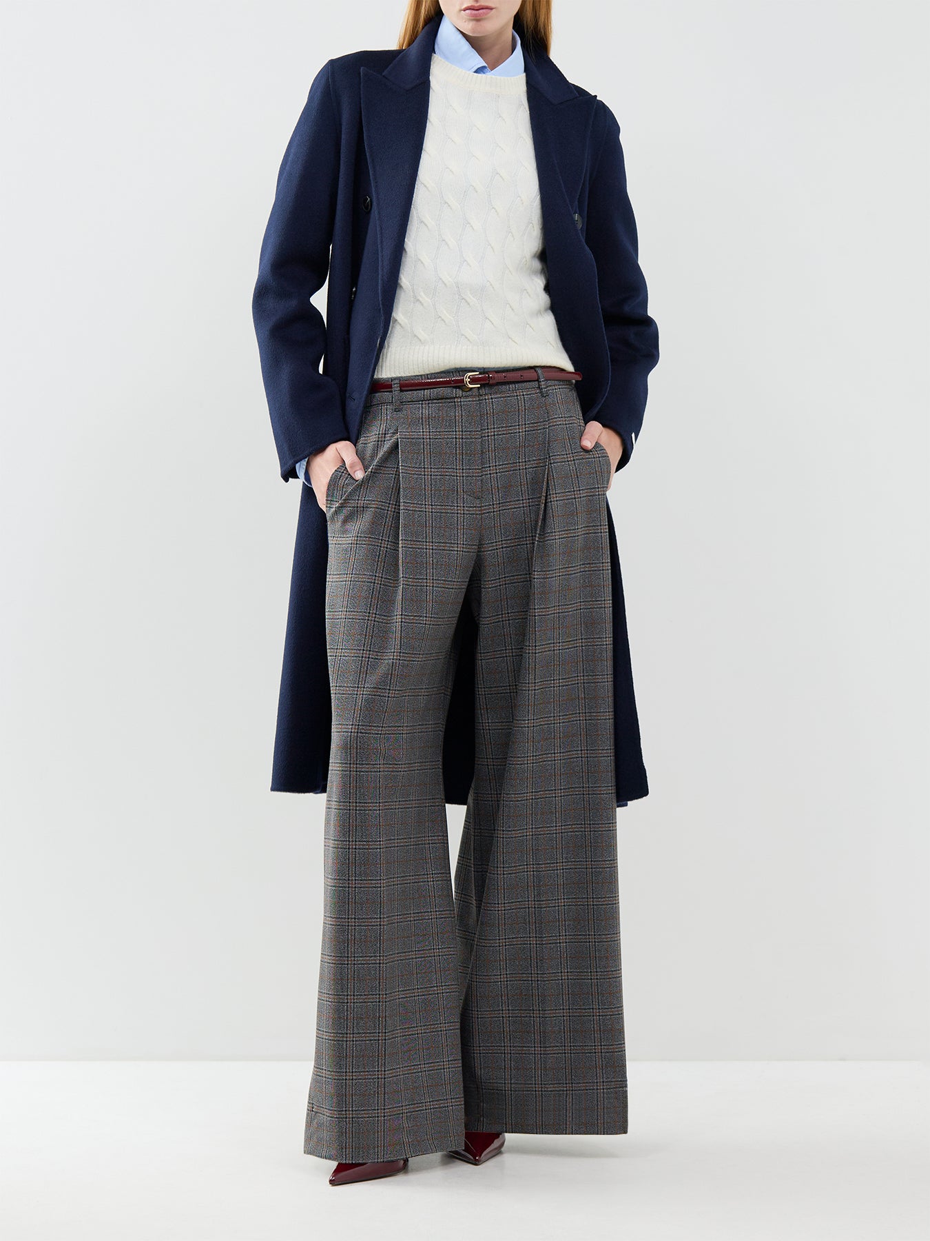 Carena Wide Leg Check Trousers Grey