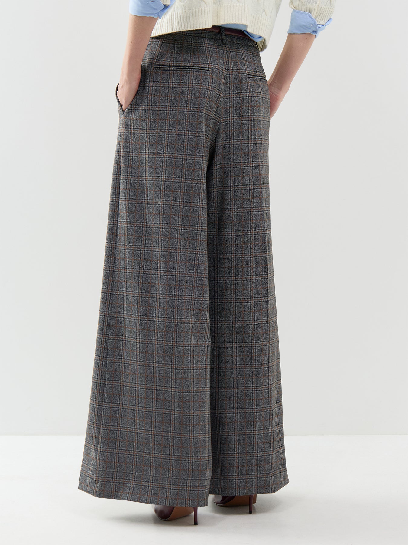 Carena Wide Leg Check Trousers Grey