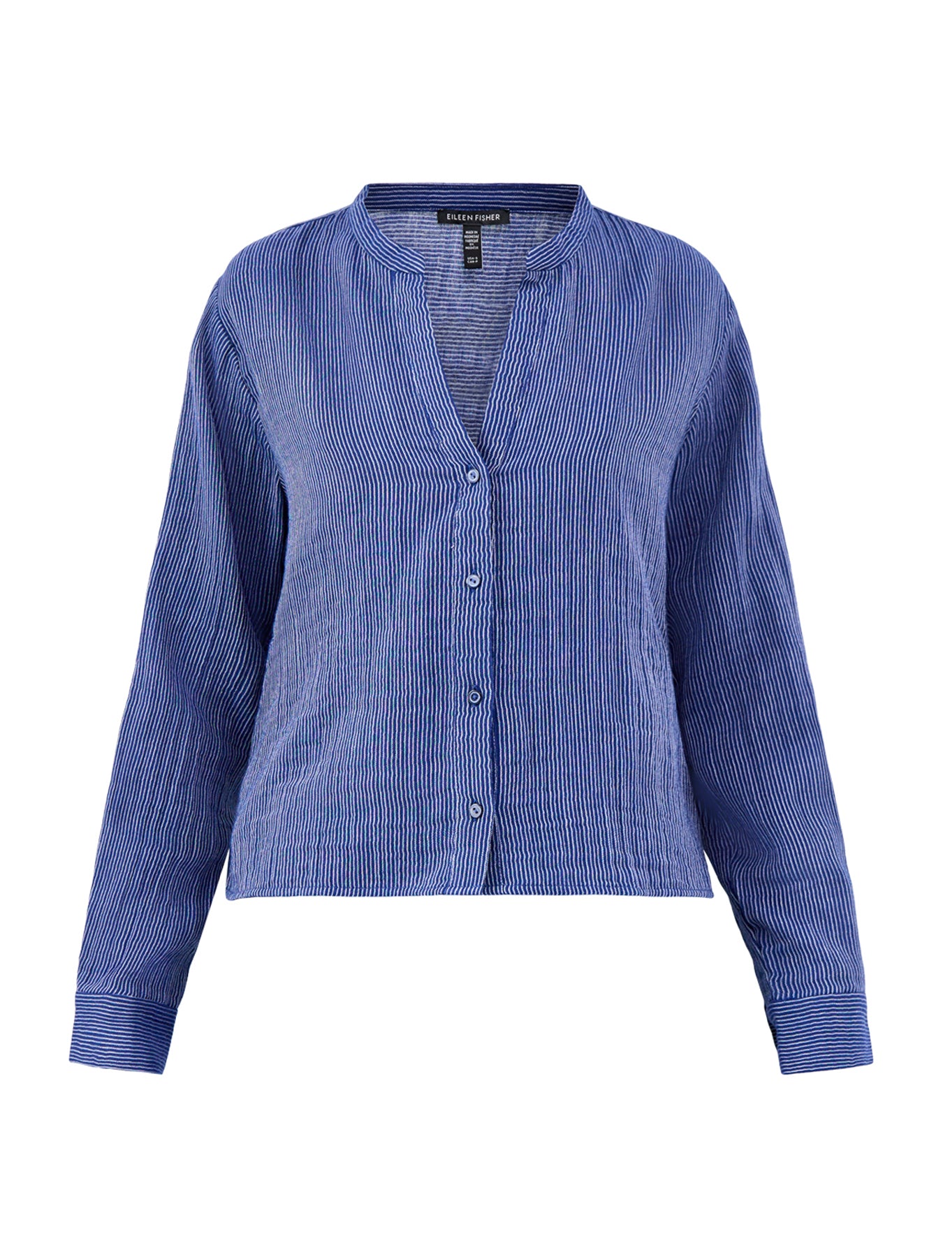 Mandarin Collar Cut-Away Short Shirt Blue