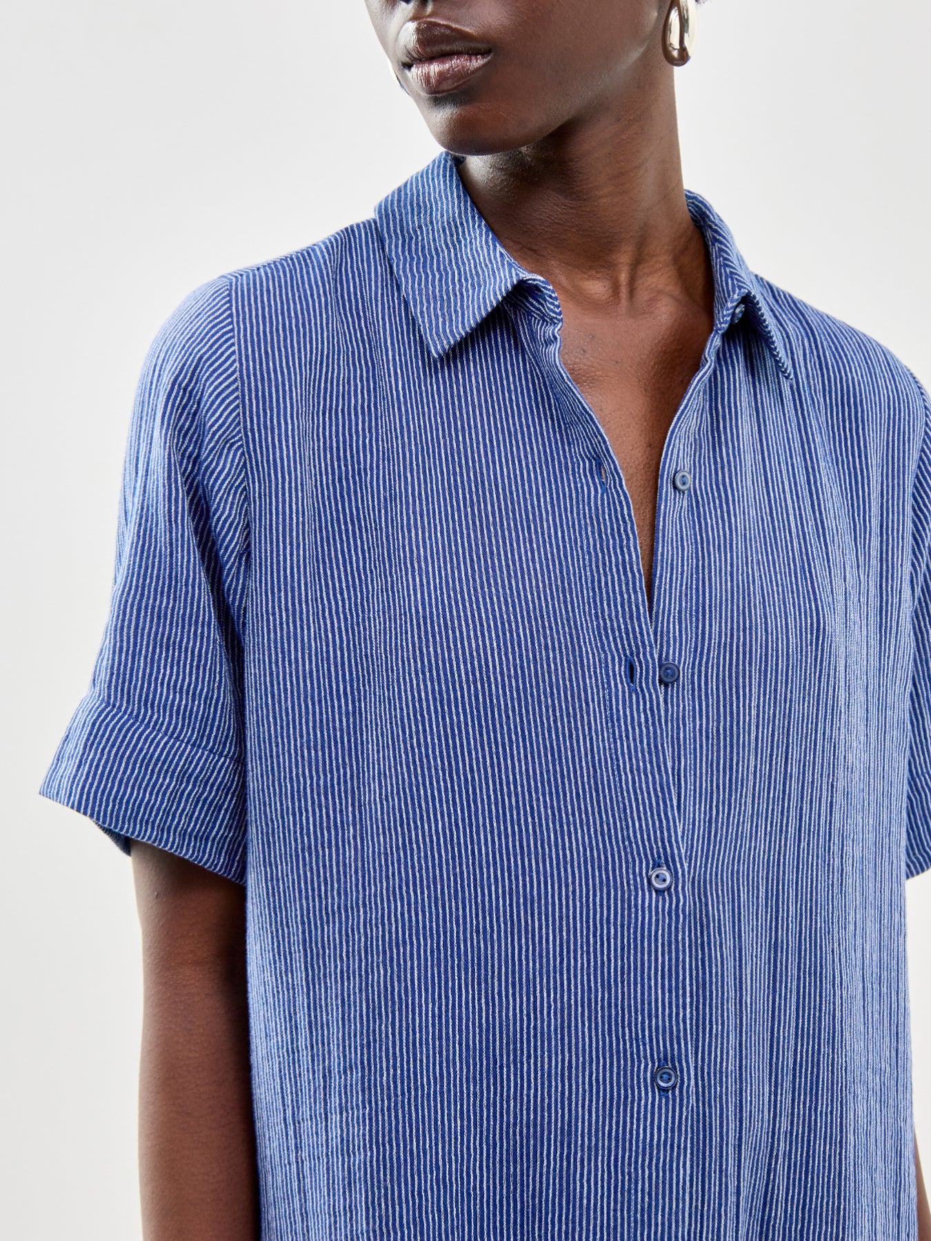 Classic Collar C/L Shirt Dress W/ Short Slvs Deep Dive Blue