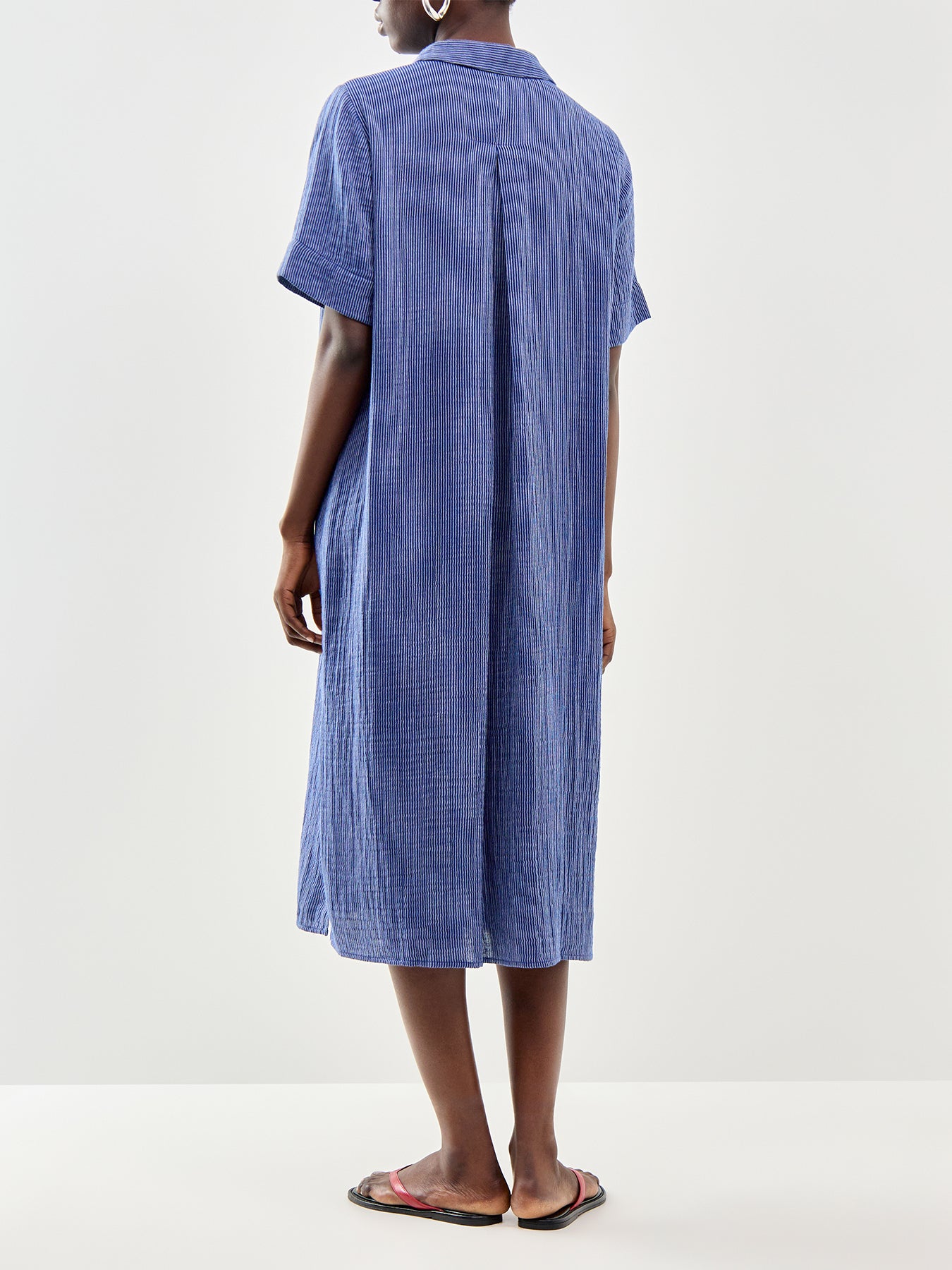Classic Collar C/L Shirt Dress W/ Short Slvs Deep Dive Blue