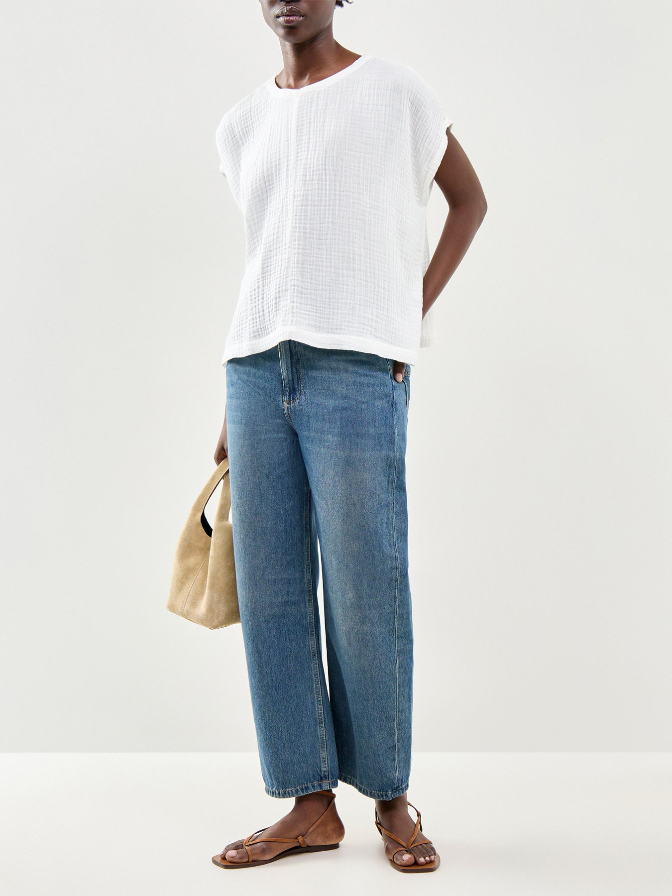 Round Neck Boxy Top White