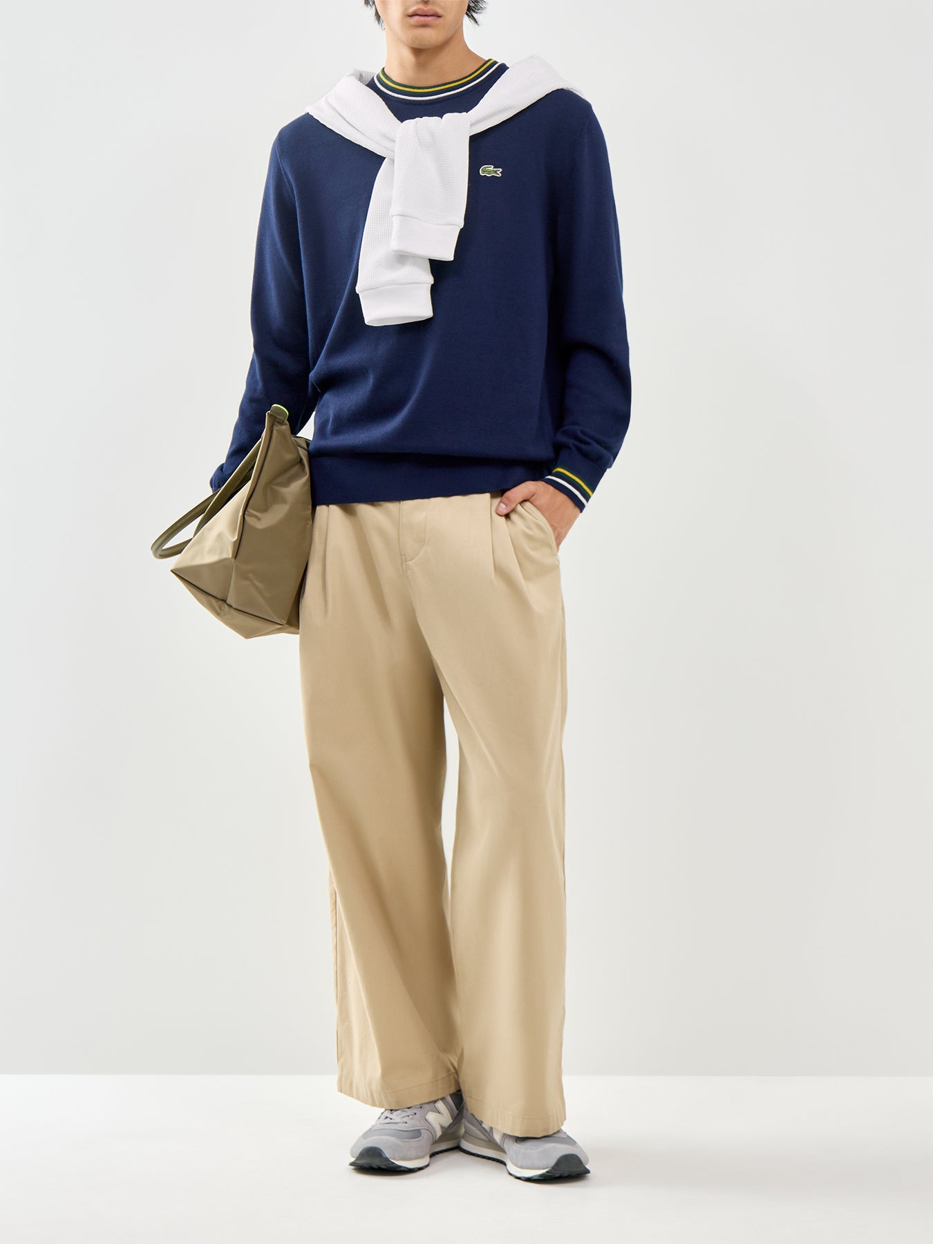 Tipped Crew Neck Knit Sweatshirt Navy