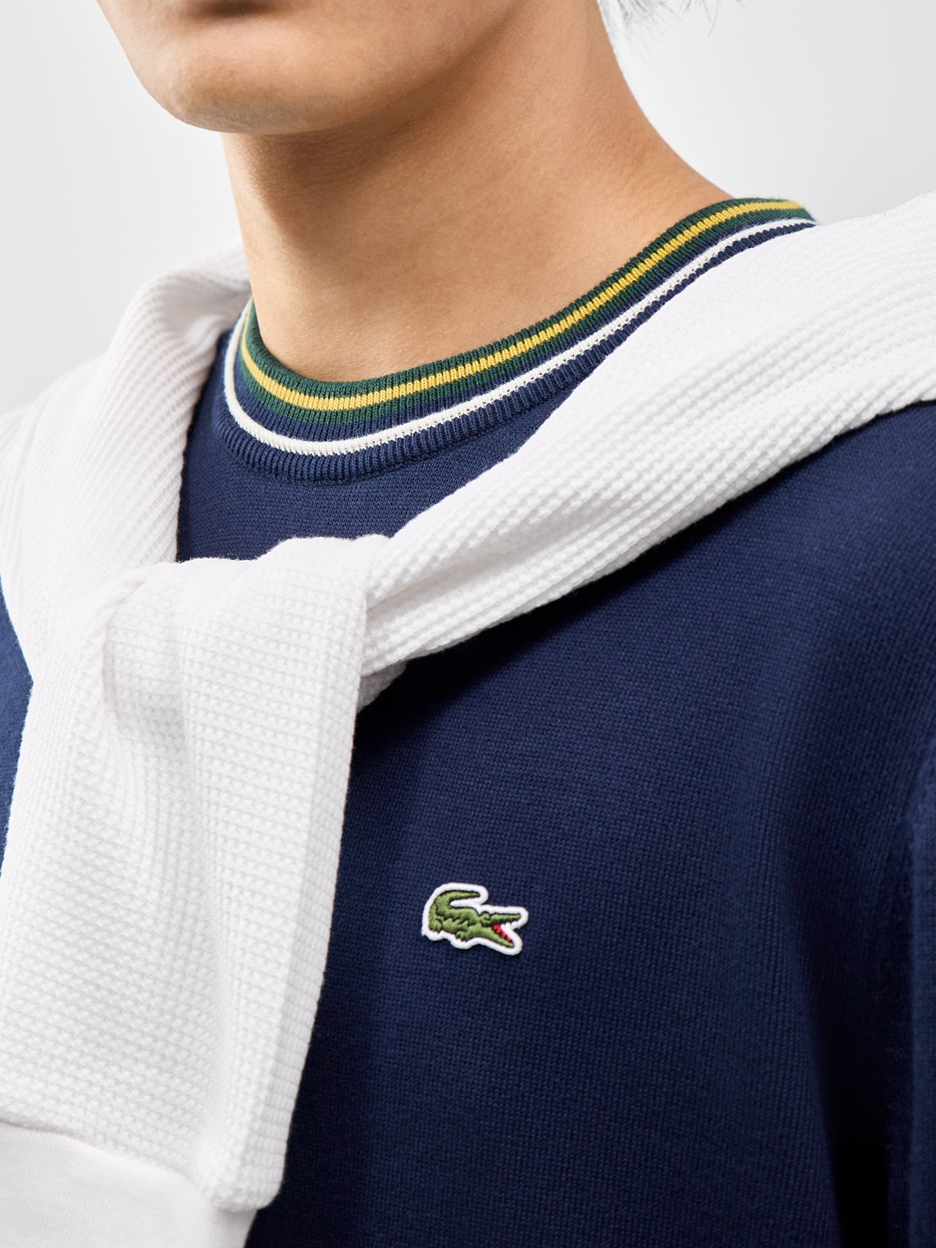 Tipped Crew Neck Knit Sweatshirt Navy