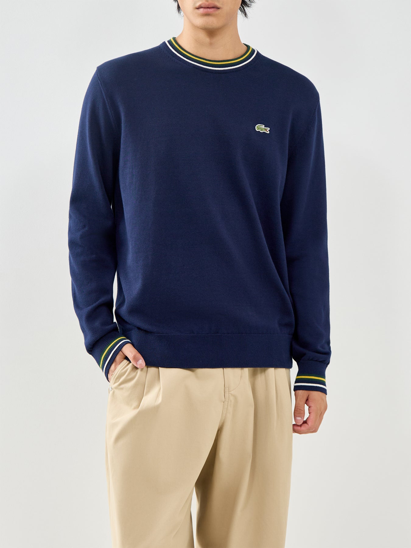 Tipped Crew Neck Knit Sweatshirt Navy