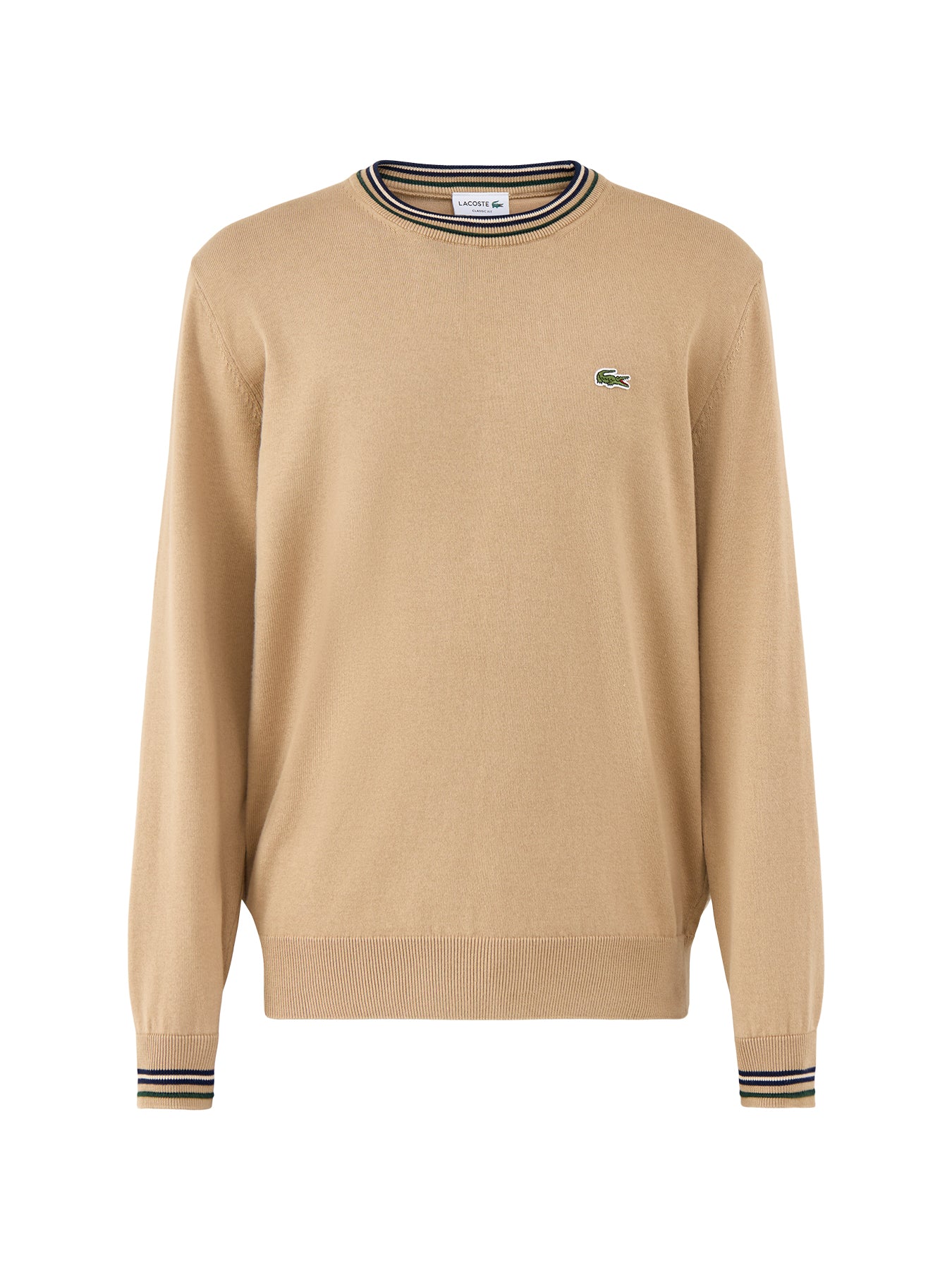 Tipped Crew Neck Knit Sweatshirt Beige