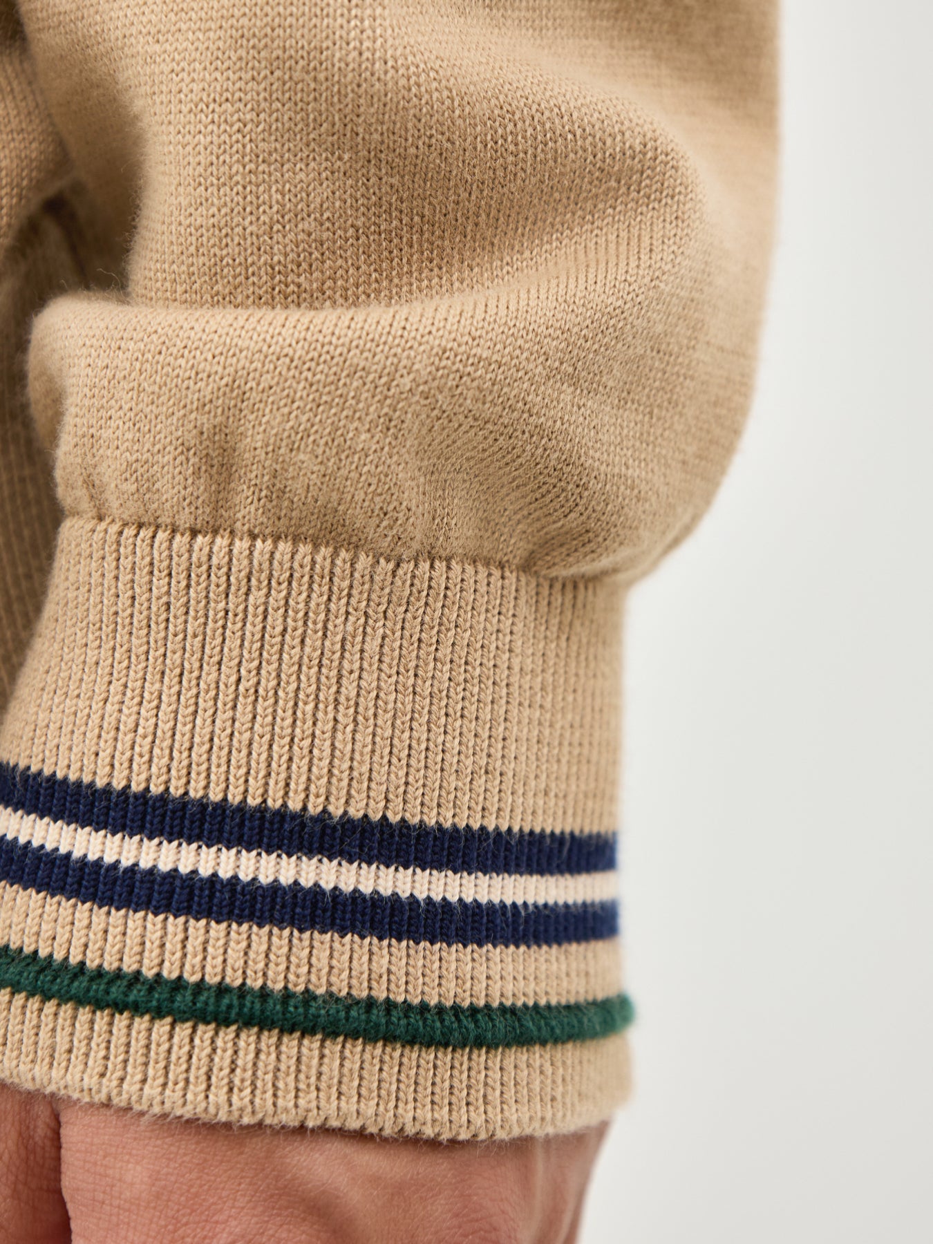Tipped Crew Neck Knit Sweatshirt Beige