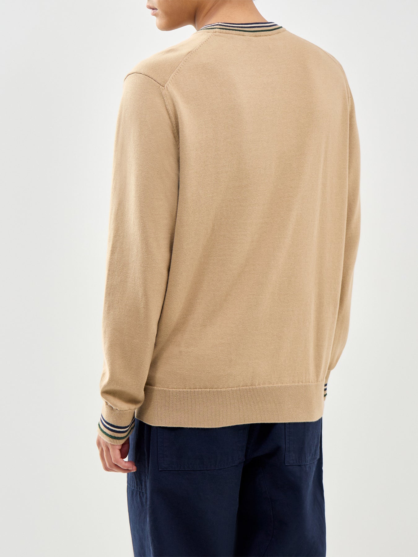 Tipped Crew Neck Knit Sweatshirt Beige
