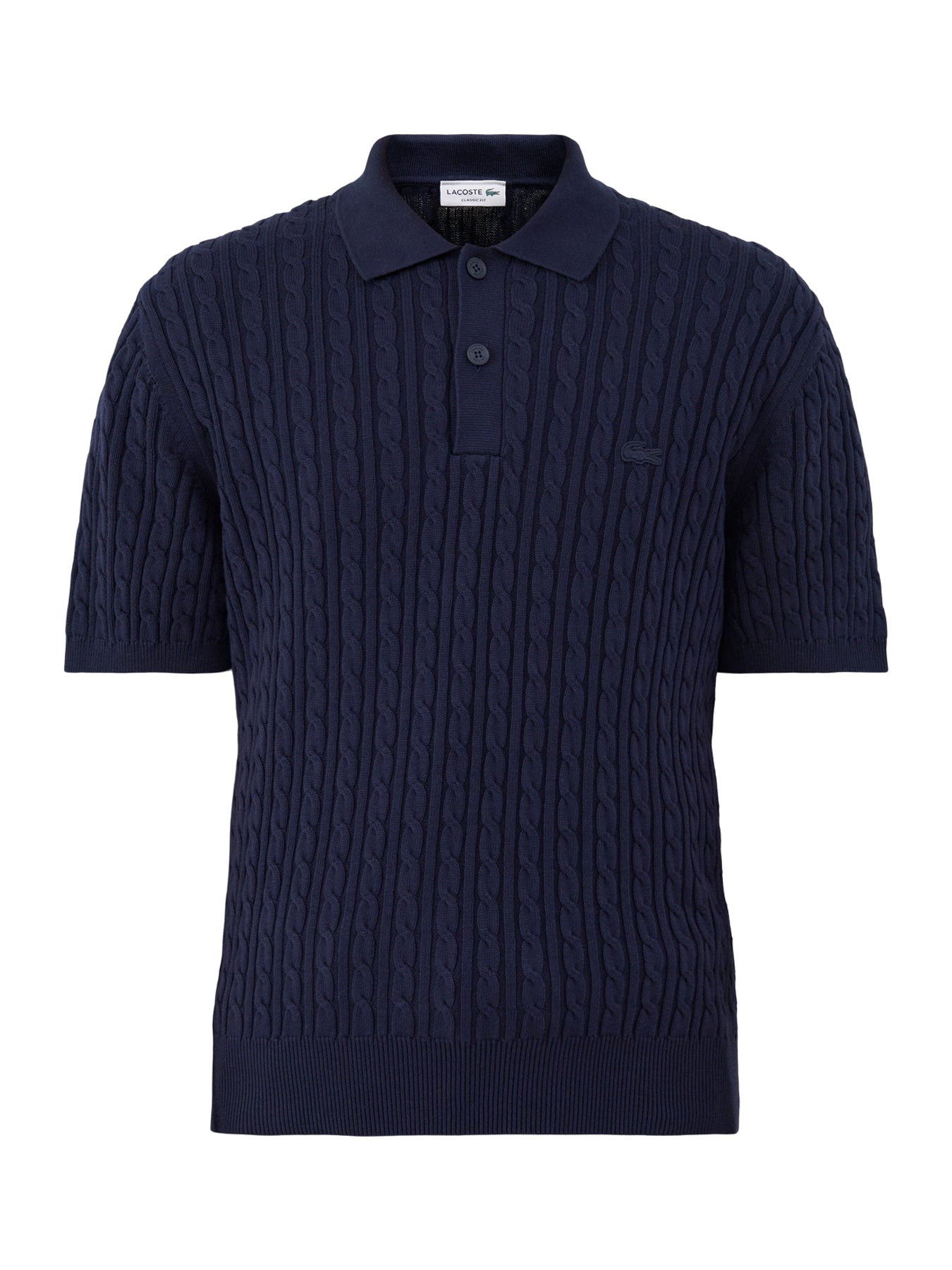 Cotton Blend Cable Knit Polo Shirt - Dark Navy / Green