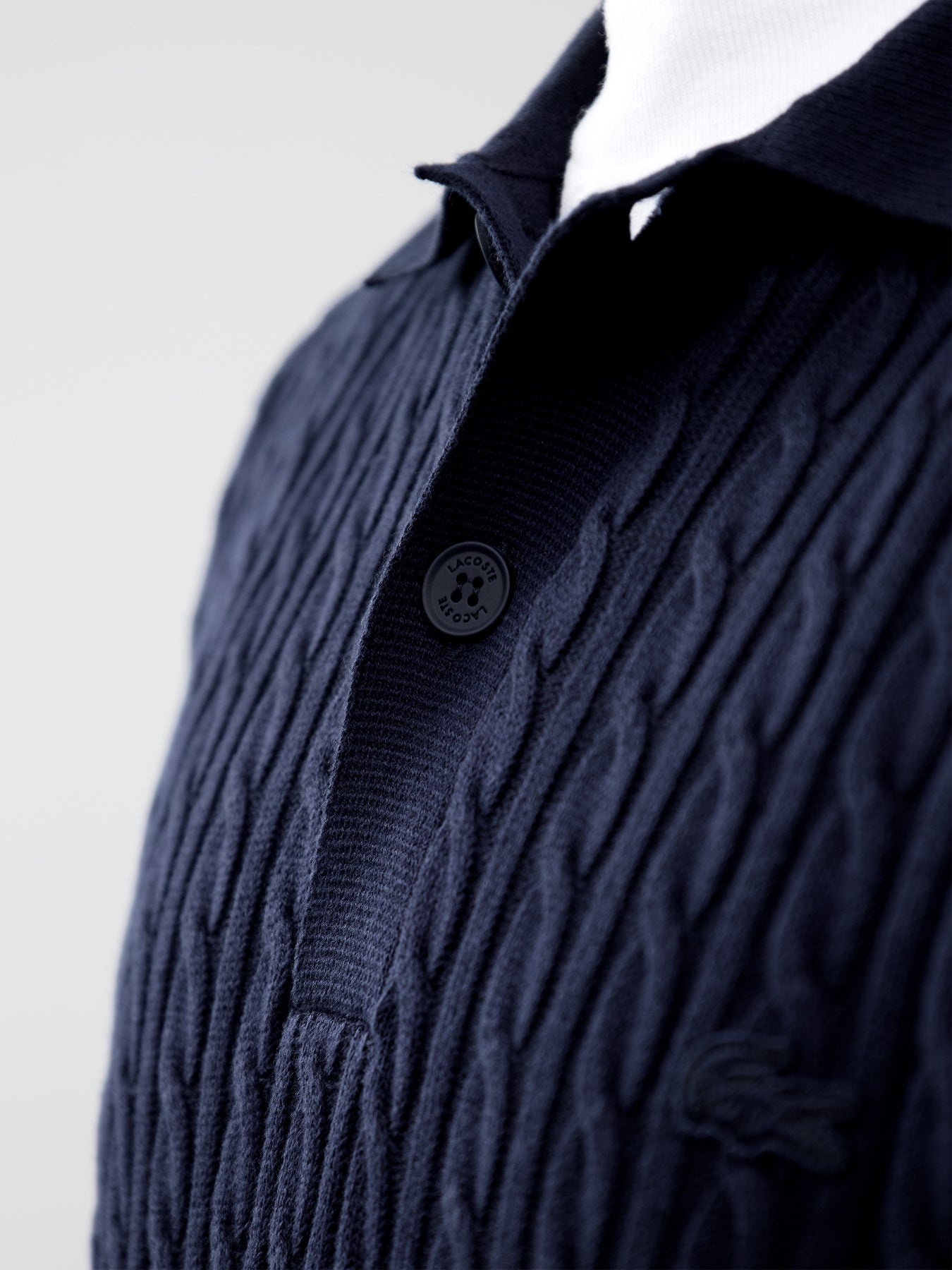 Cotton Blend Cable Knit Polo Shirt - Dark Navy / Green