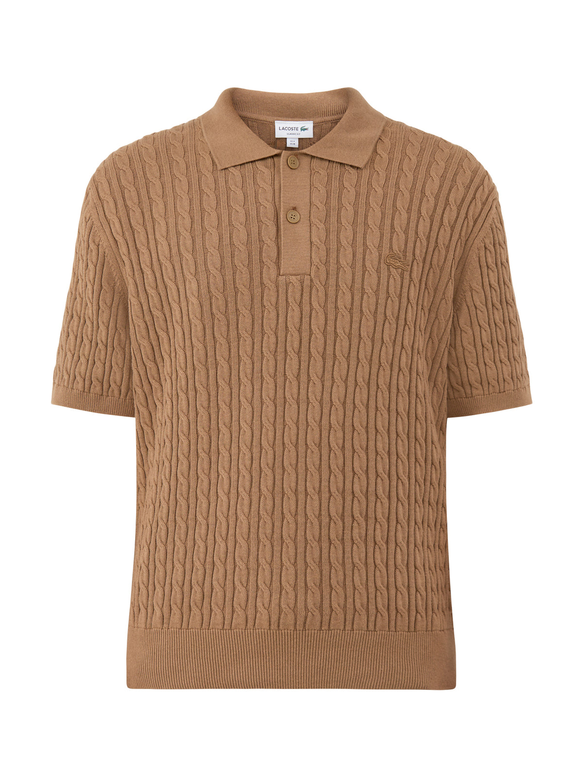Cotton Blend Cable Knit Polo Shirt - Cookie / Green