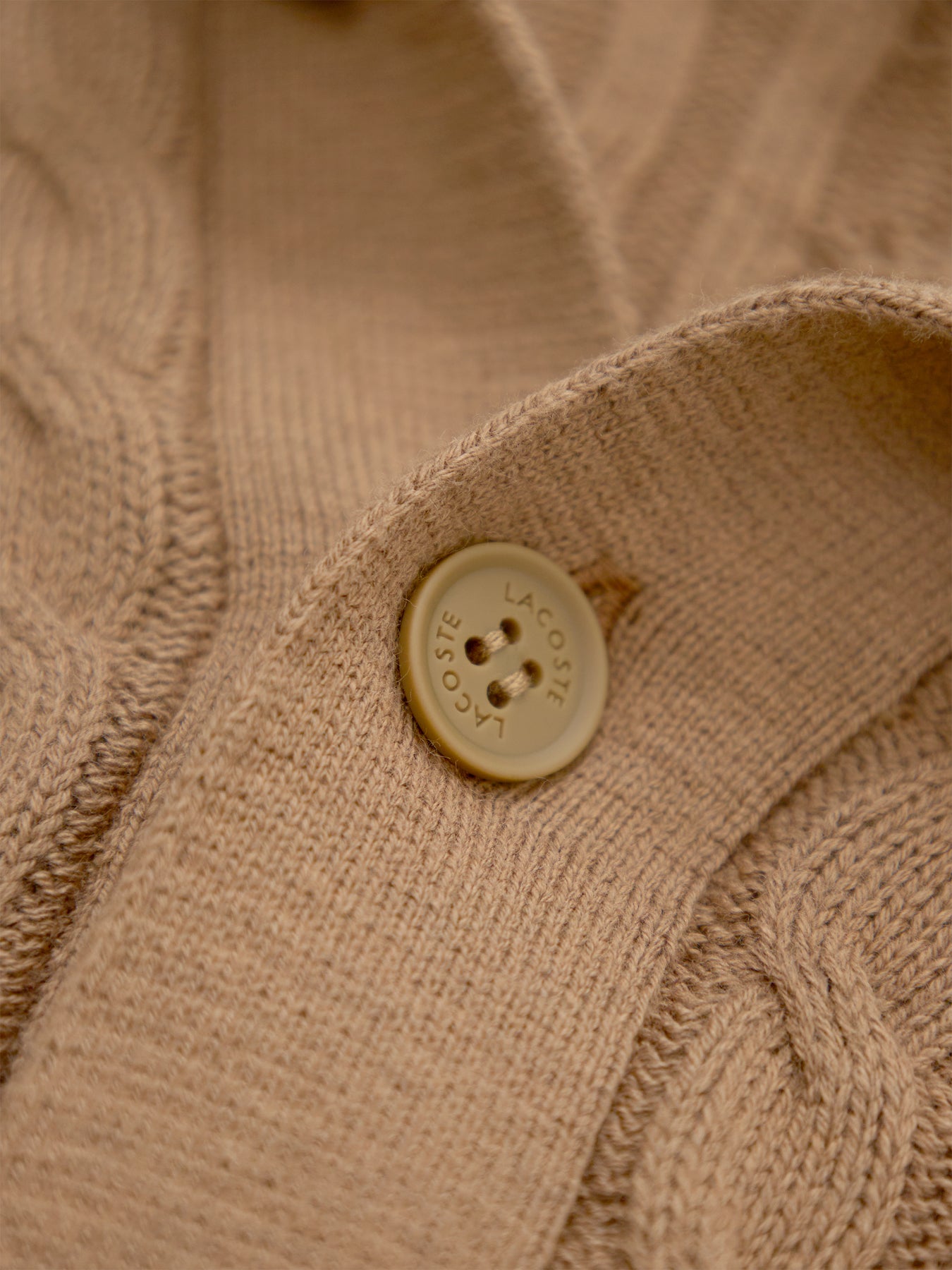 Cotton Blend Cable Knit Polo Shirt - Cookie / Green