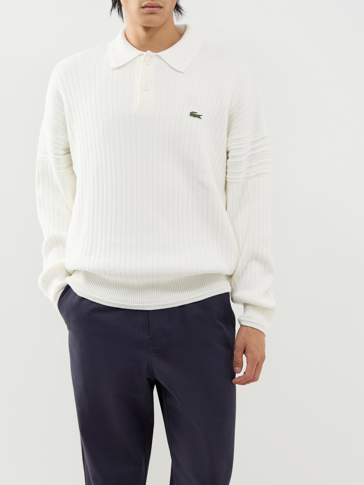 Cotton Ribbed Knitted Rugby Shirt – White