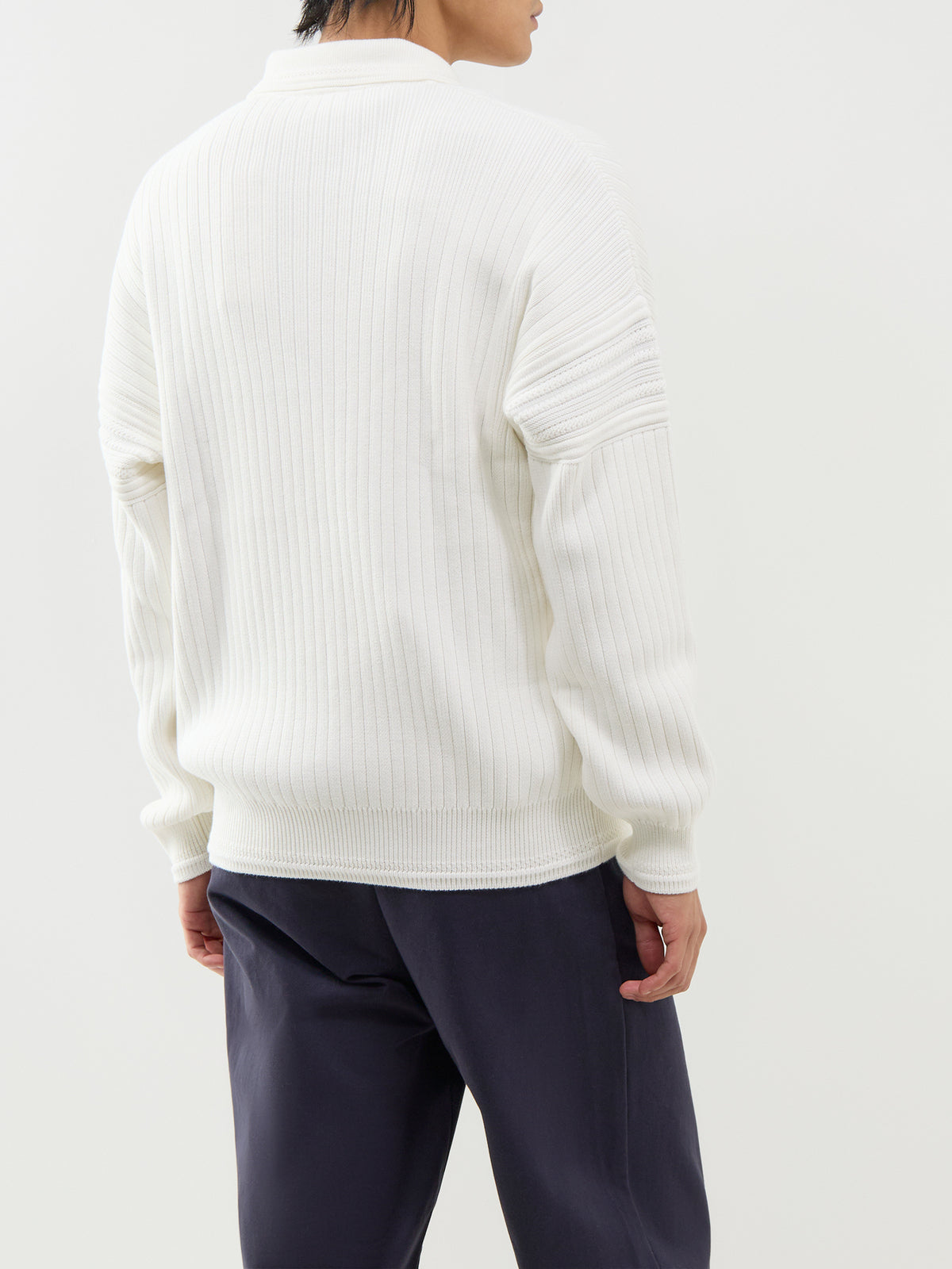 Cotton Ribbed Knitted Rugby Shirt – White