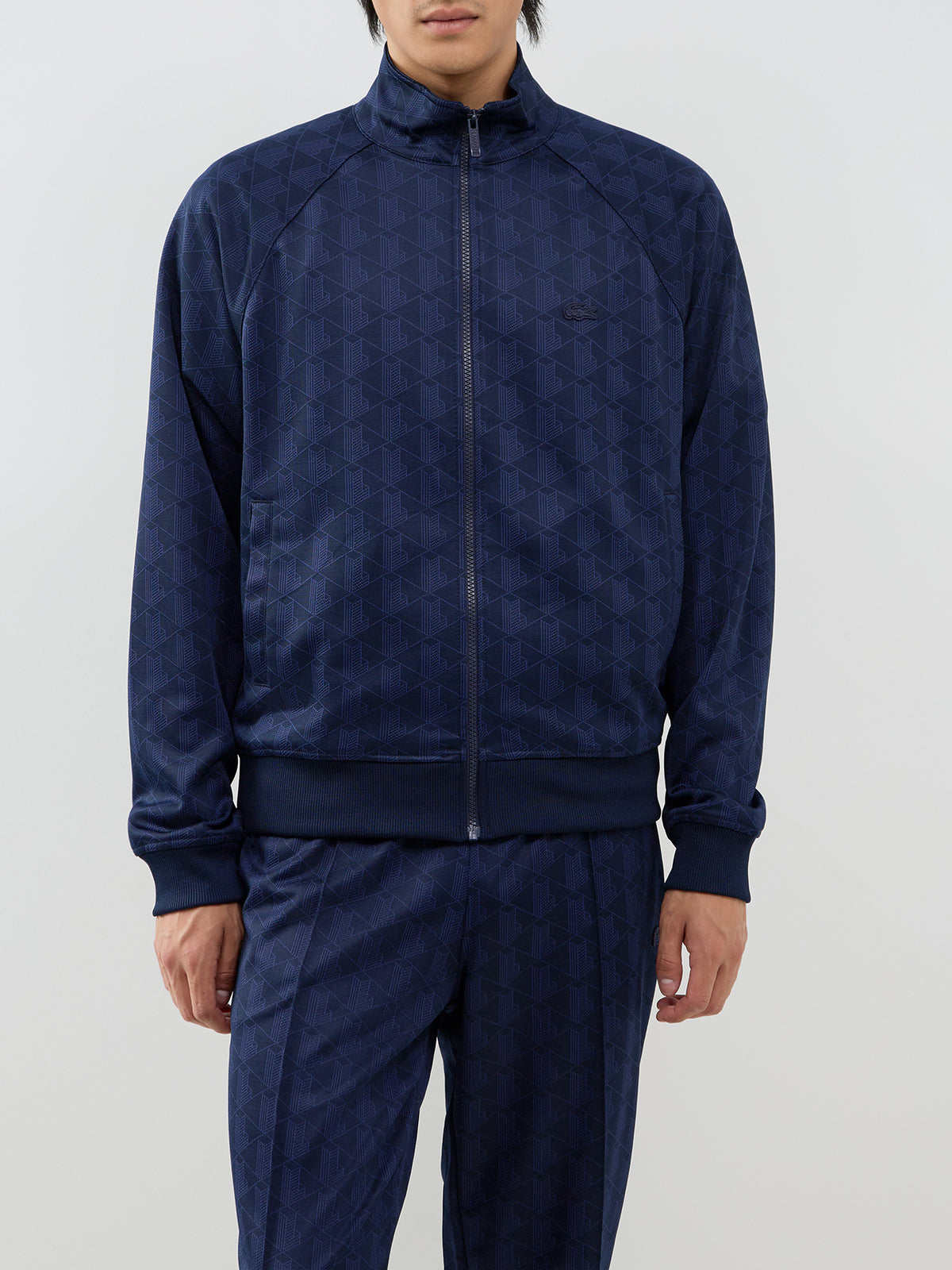 Monogram Zip-Up Track Jacket - Navy