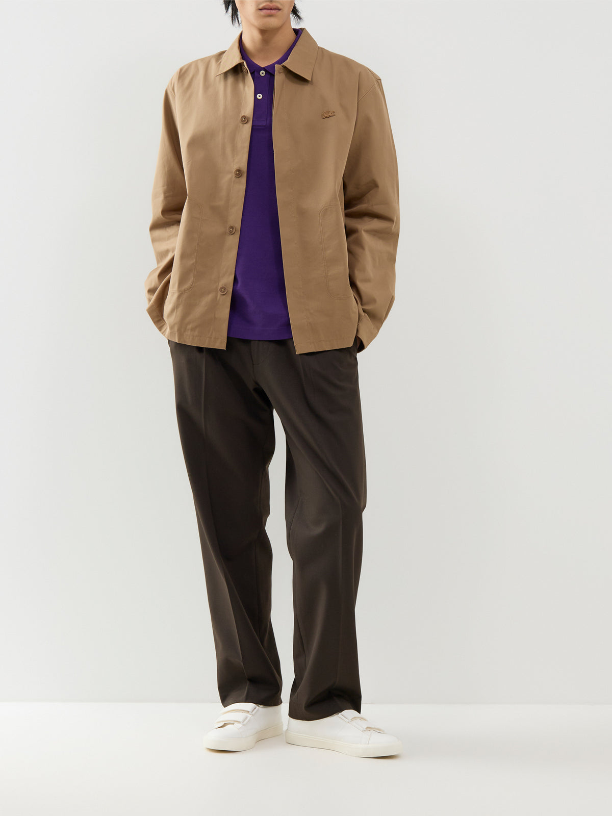 Cotton Hidden-Button Overshirt – Tan