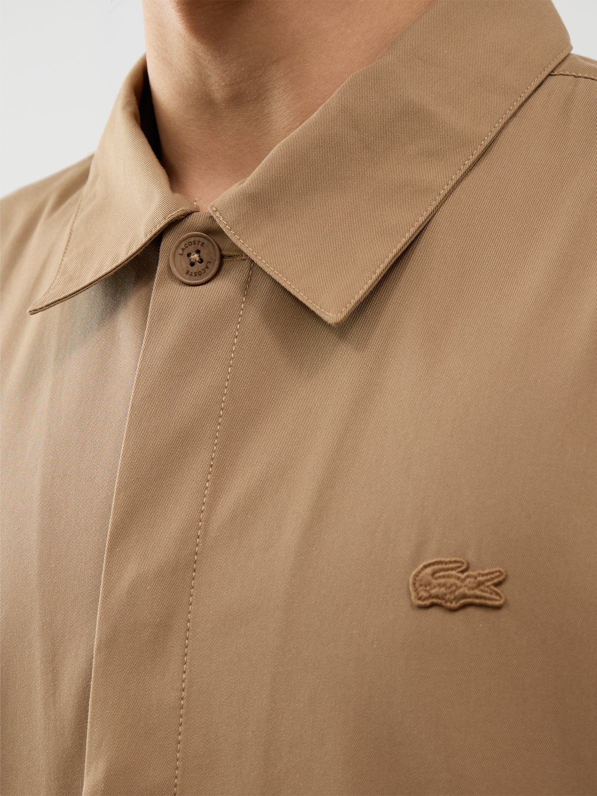 Cotton Hidden-Button Overshirt – Tan