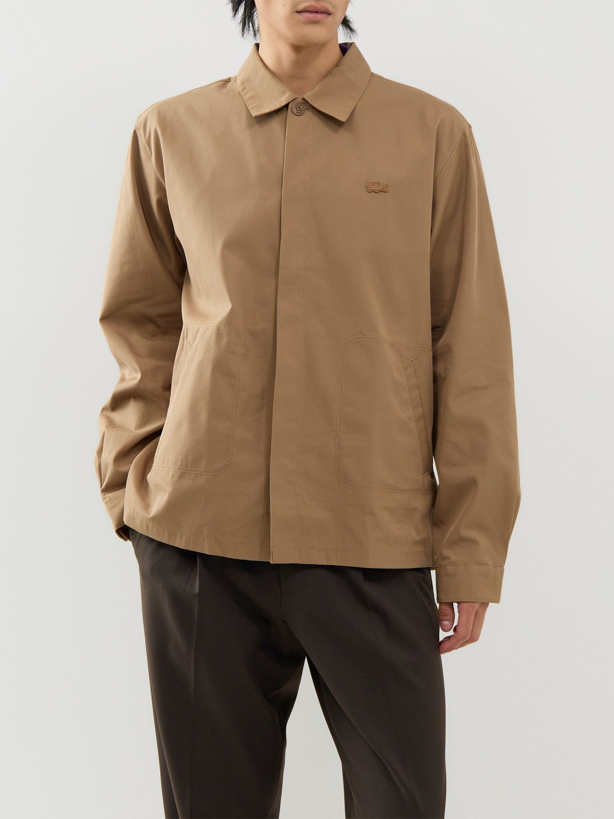 Cotton Hidden-Button Overshirt – Tan