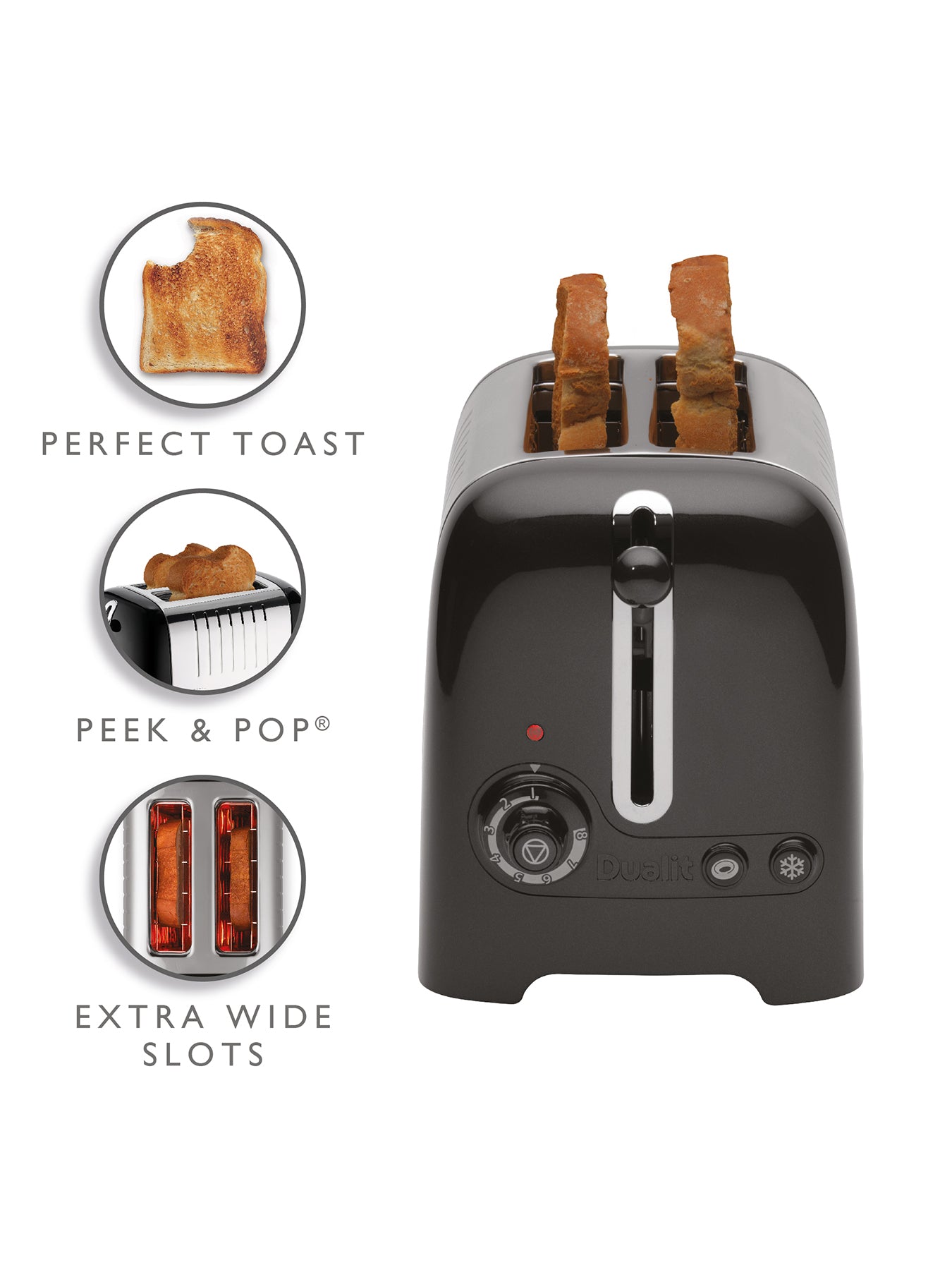 2 Slot Lite Pop Toaster Black Gloss Black