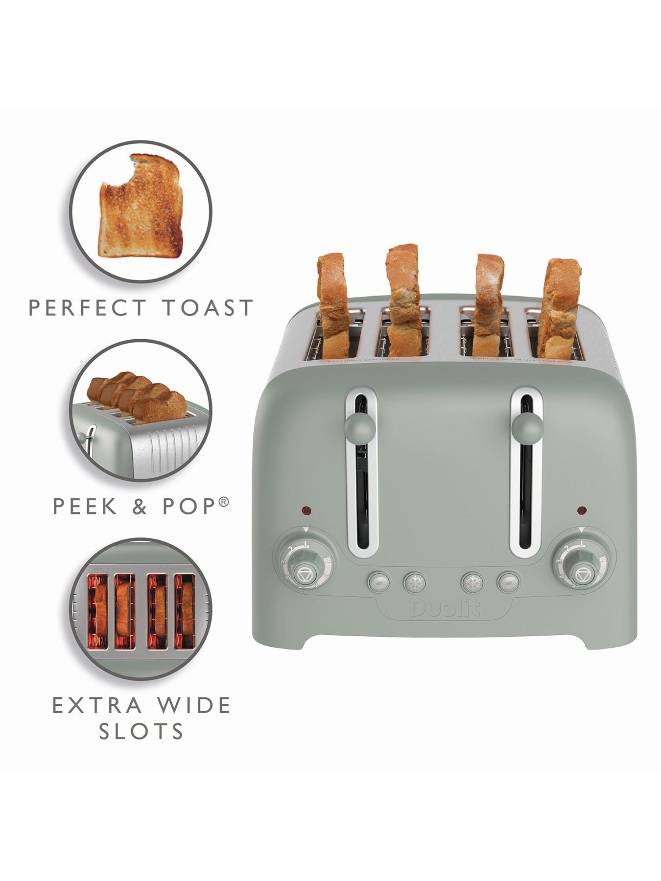 4 Slot Lite Peek & Pop Toaster Sage Green