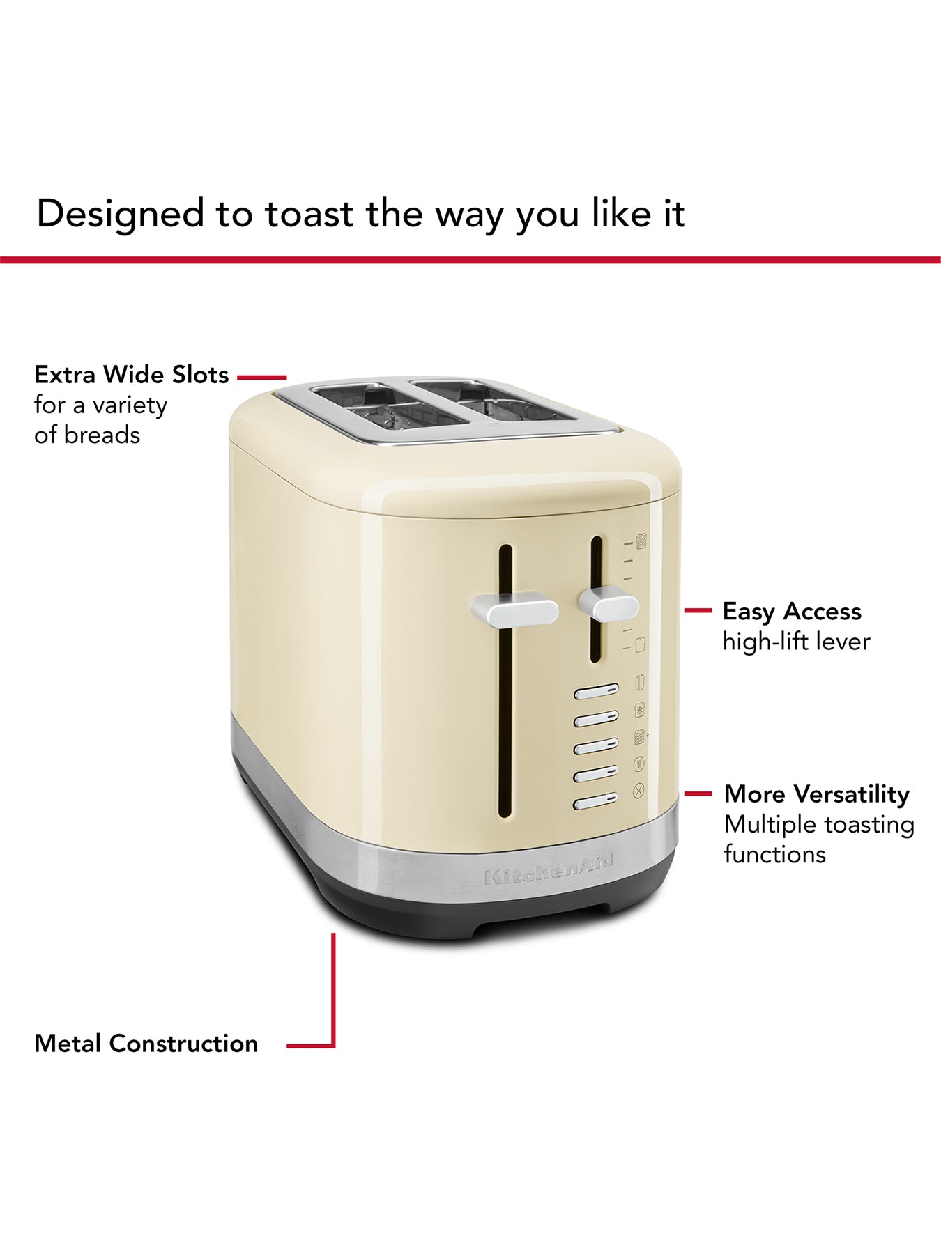 Manual Control 2 Slice Toaster Almond Cream