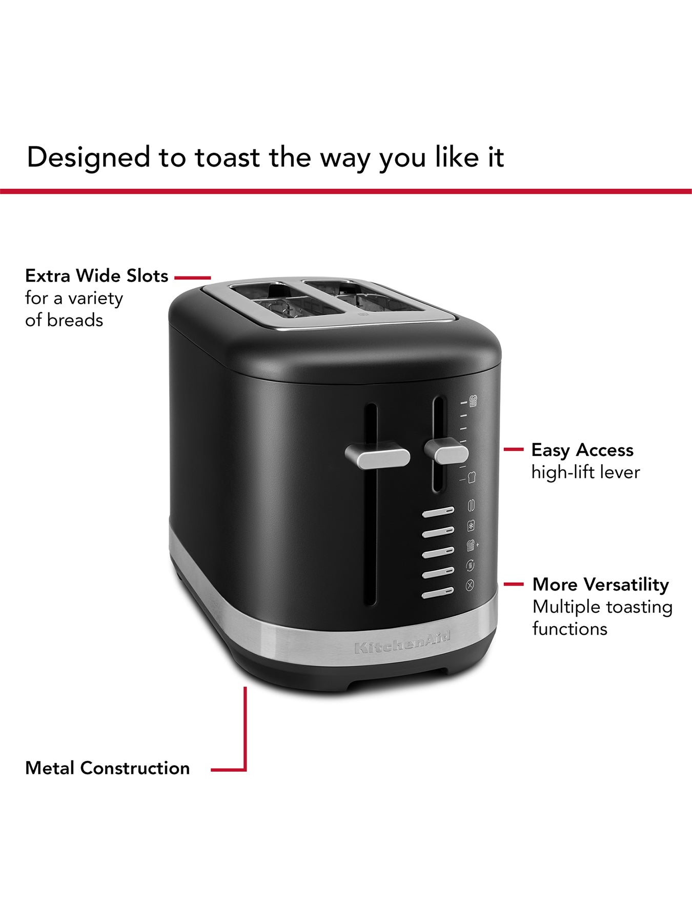 Manual Control 2 Slice Toaster Matte Black