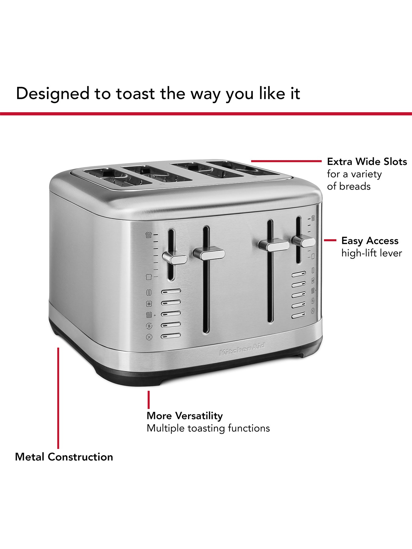 Manual Control 4 Slot Toaster Stainless Steel Silver