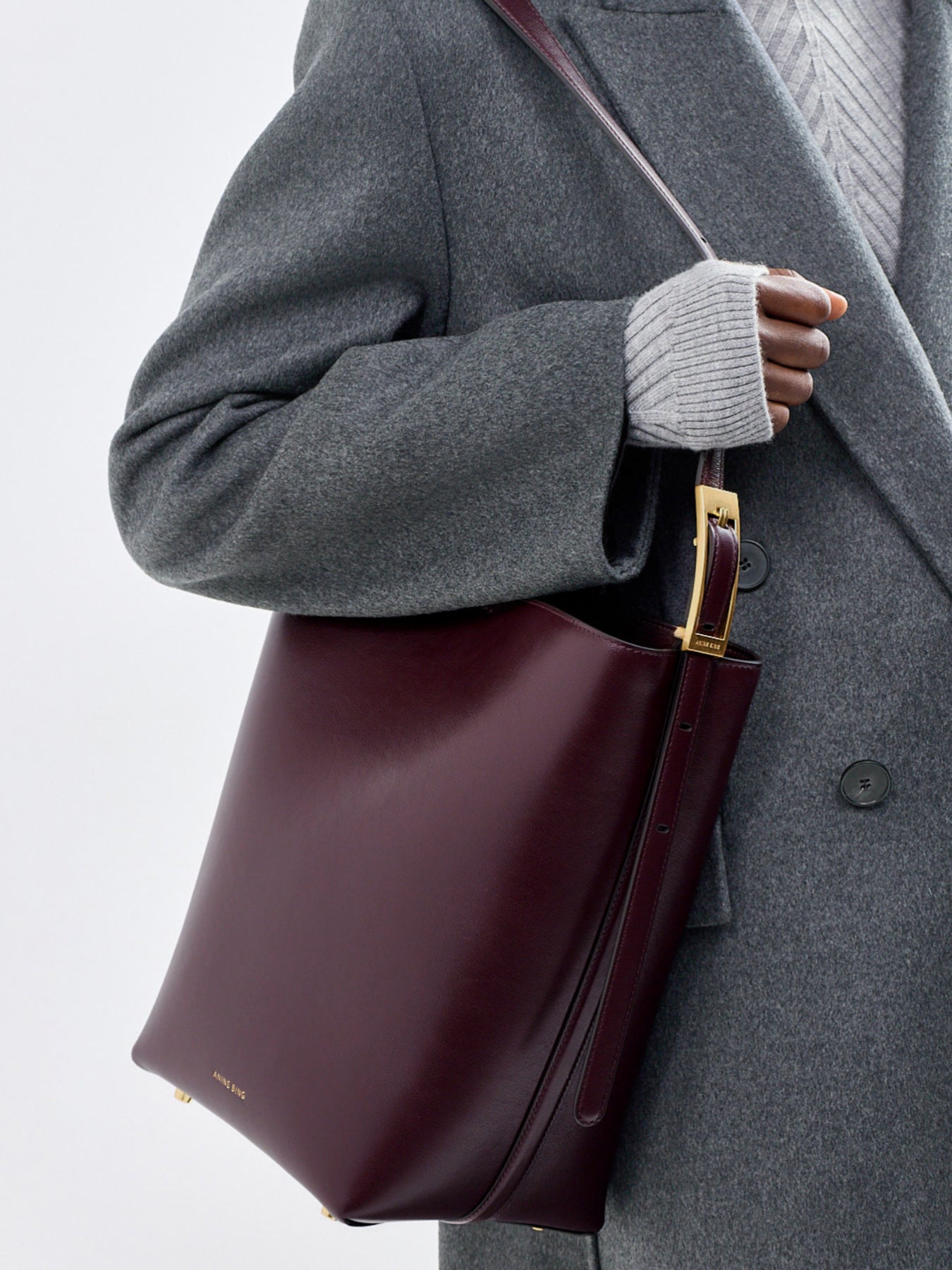 Elly Grained Leather Bucket Bag Burgundy