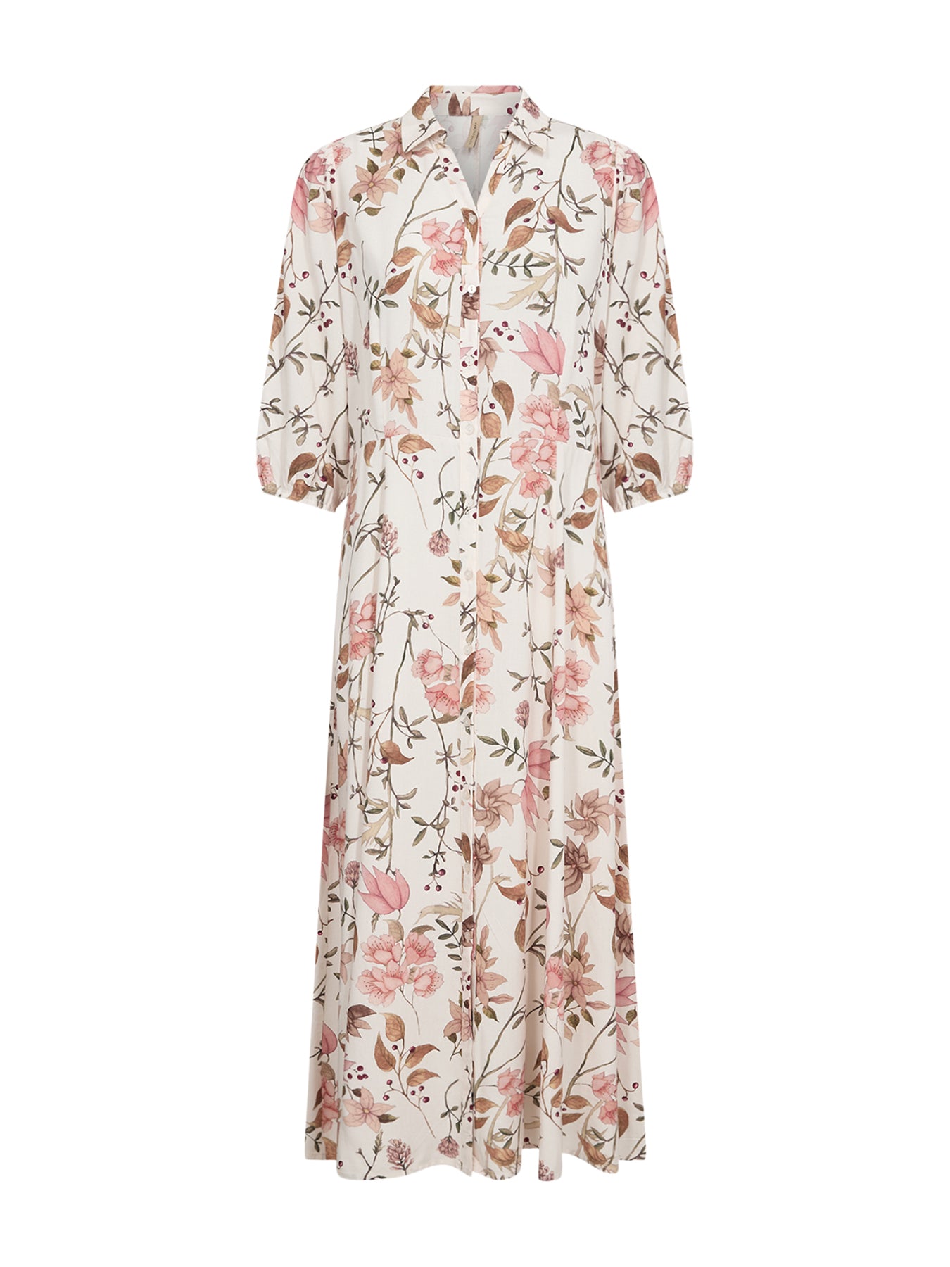 Grace 4 Floral Midi Shirt Dress Cream