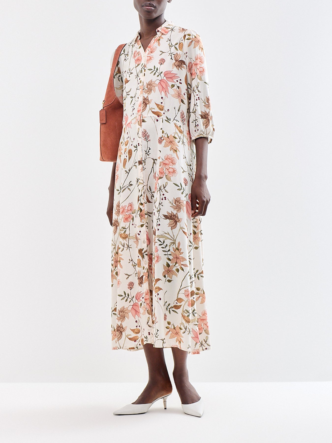 Grace 4 Floral Midi Shirt Dress Cream