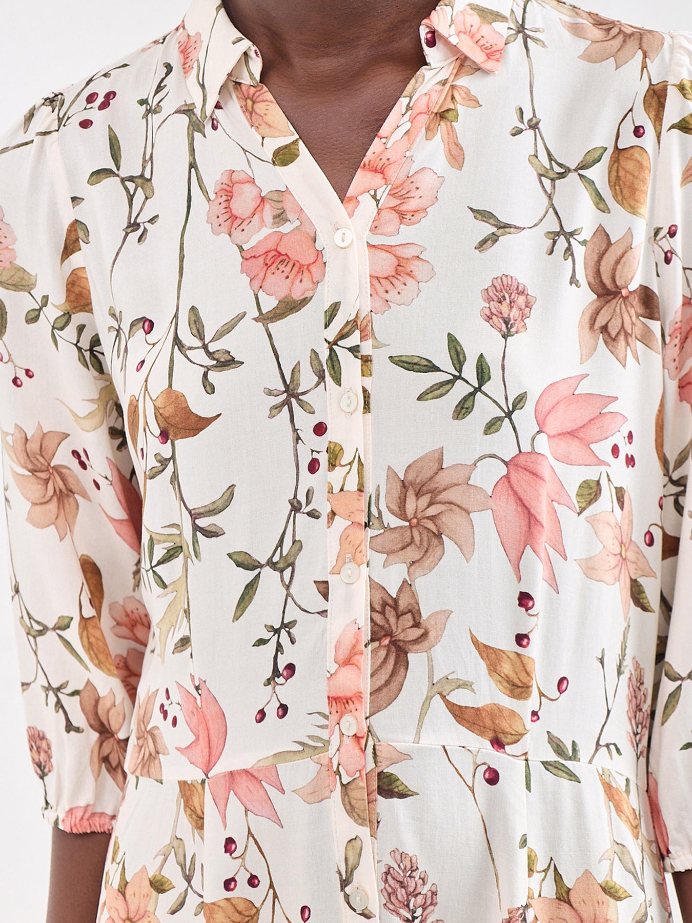 Grace 4 Floral Midi Shirt Dress Cream