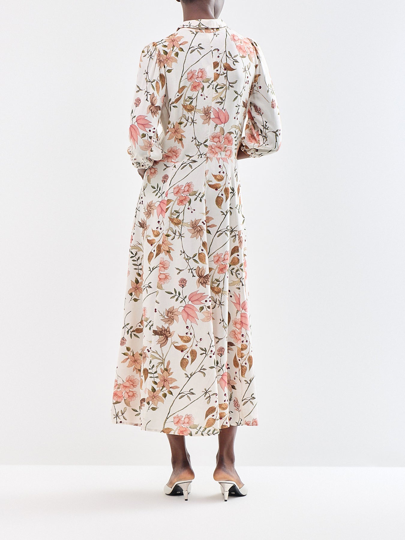 Grace 4 Floral Midi Shirt Dress Cream