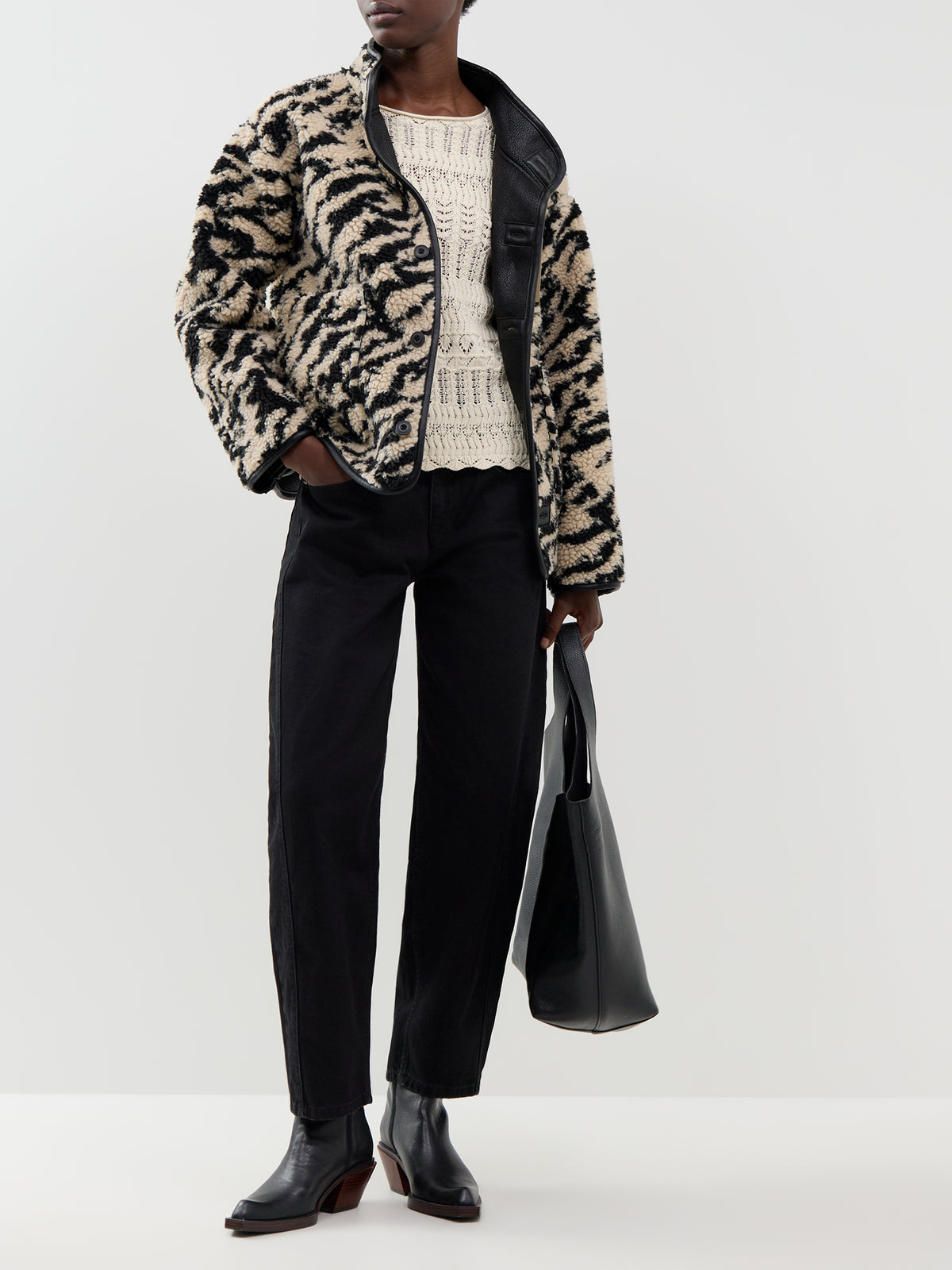 Gida 2 Fleece Shacket - Black & Cream