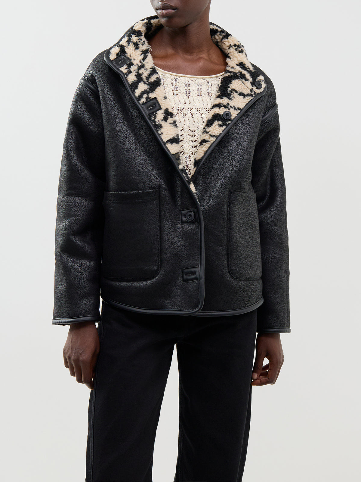 Gida 2 Fleece Shacket - Black & Cream