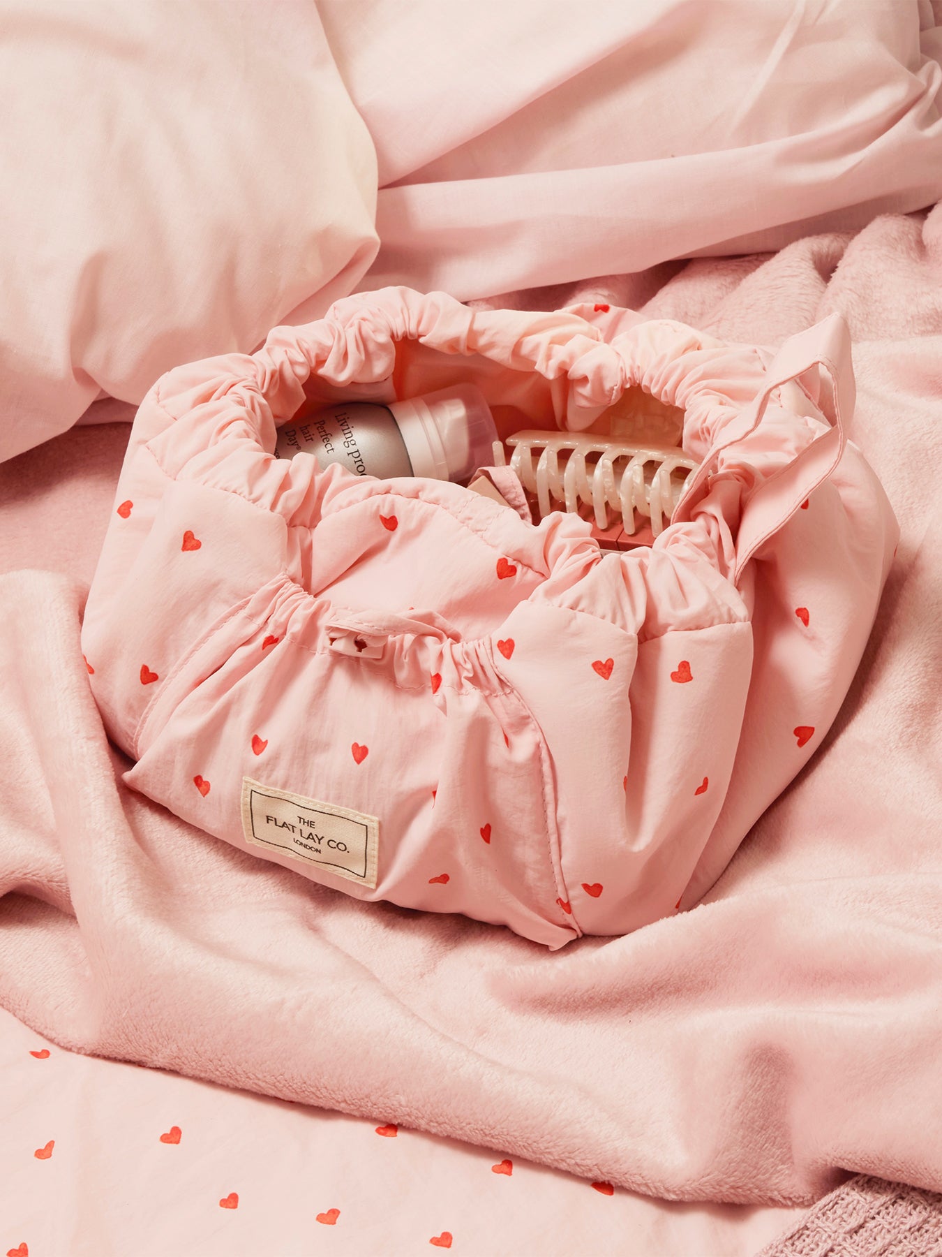 Parachute Drawstring Flat Lay Heart Makeup Bag