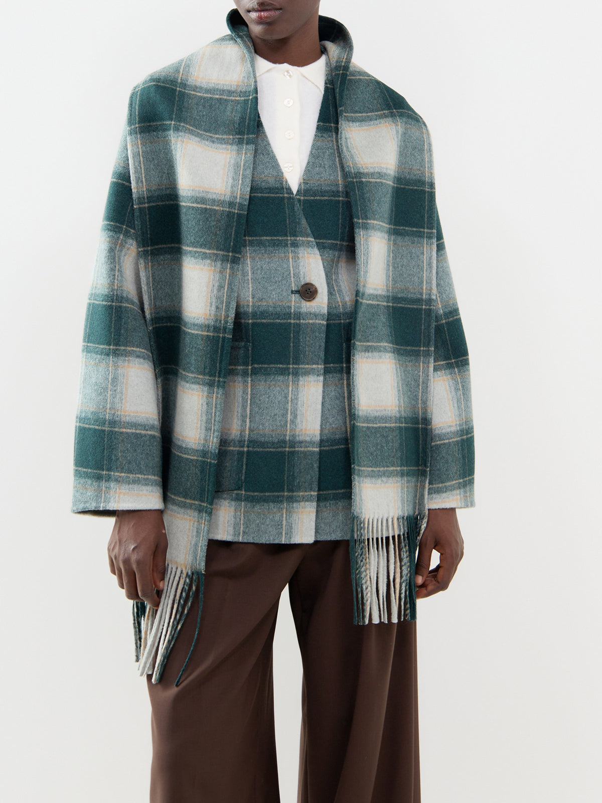 Wool Blend Alderton Check Scarf Coat - Ponderosa Pine