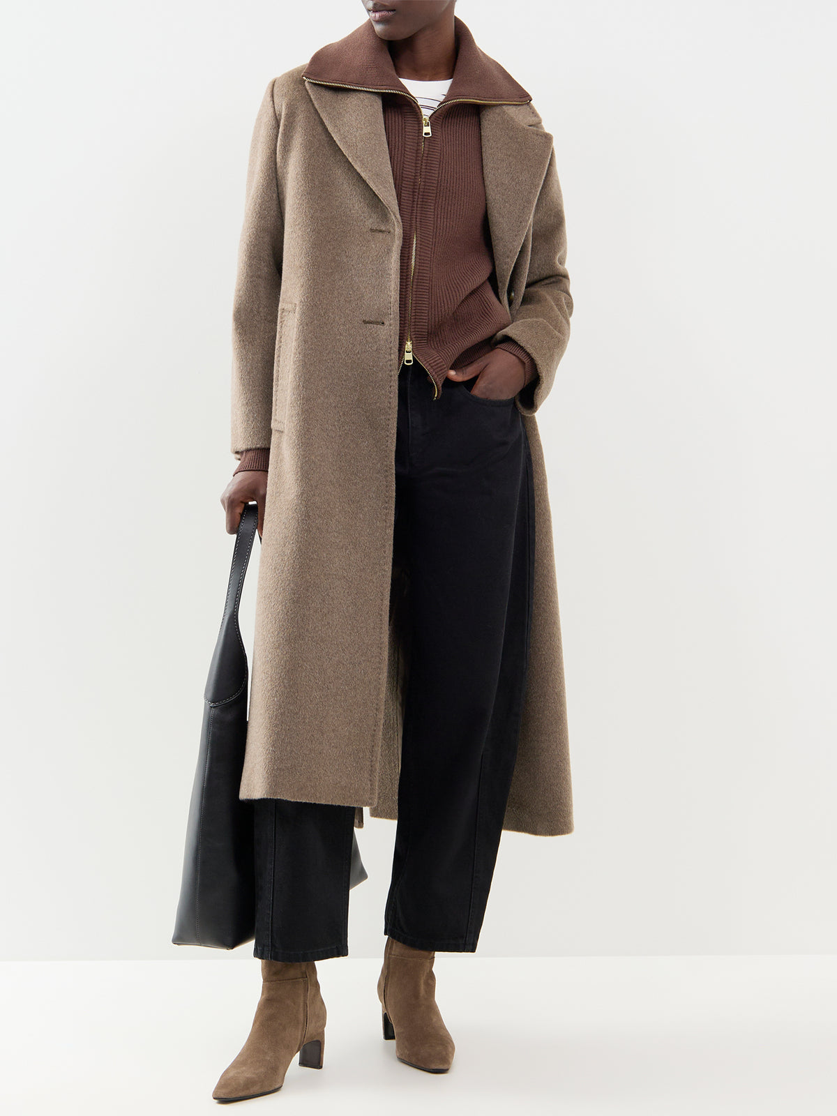 Enrico Zip-Through Knitted Jacket - Coffee Bean
