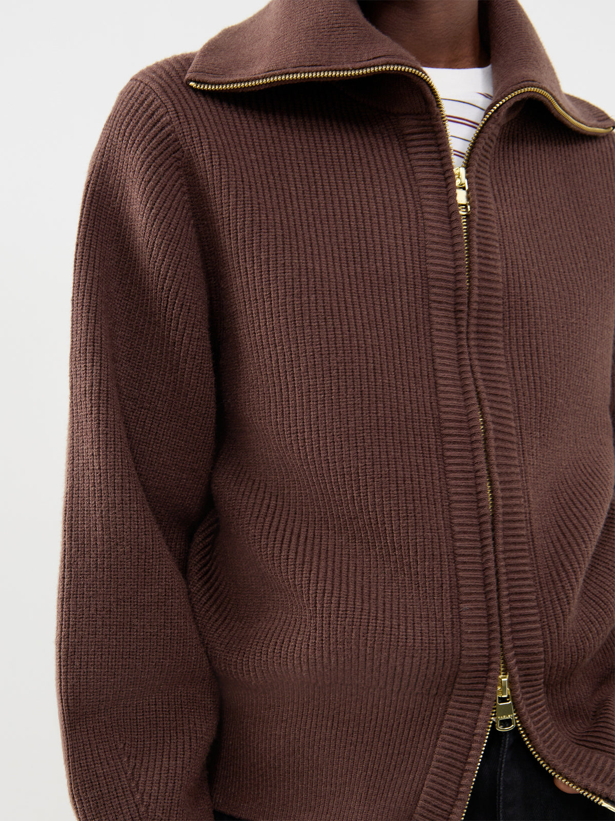 Enrico Zip-Through Knitted Jacket - Coffee Bean