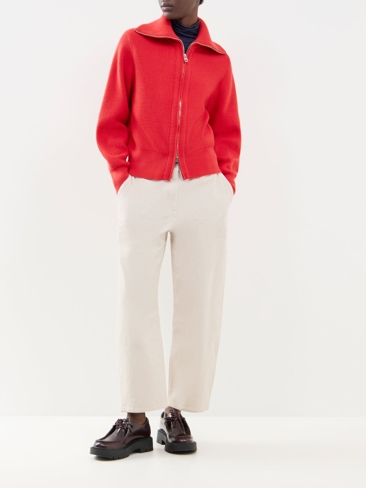 Enrico Zip-Through Knitted Jacket - Washed Red